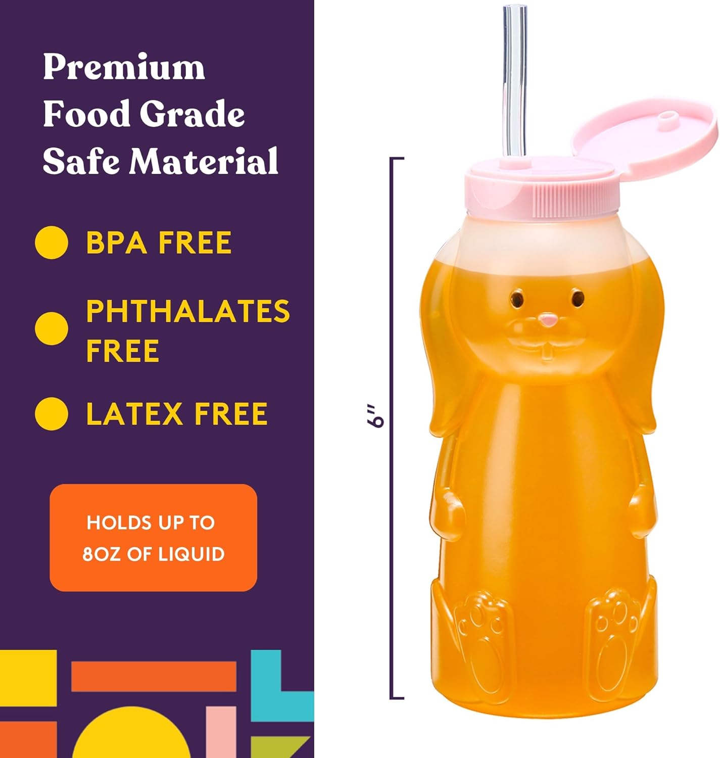 Special Supplies Honey Bear Straw Cup For Babies, 4-Pack, Fun Animal-Shaped Baby Led Weaning Training Drink for Straw Training and Weaning