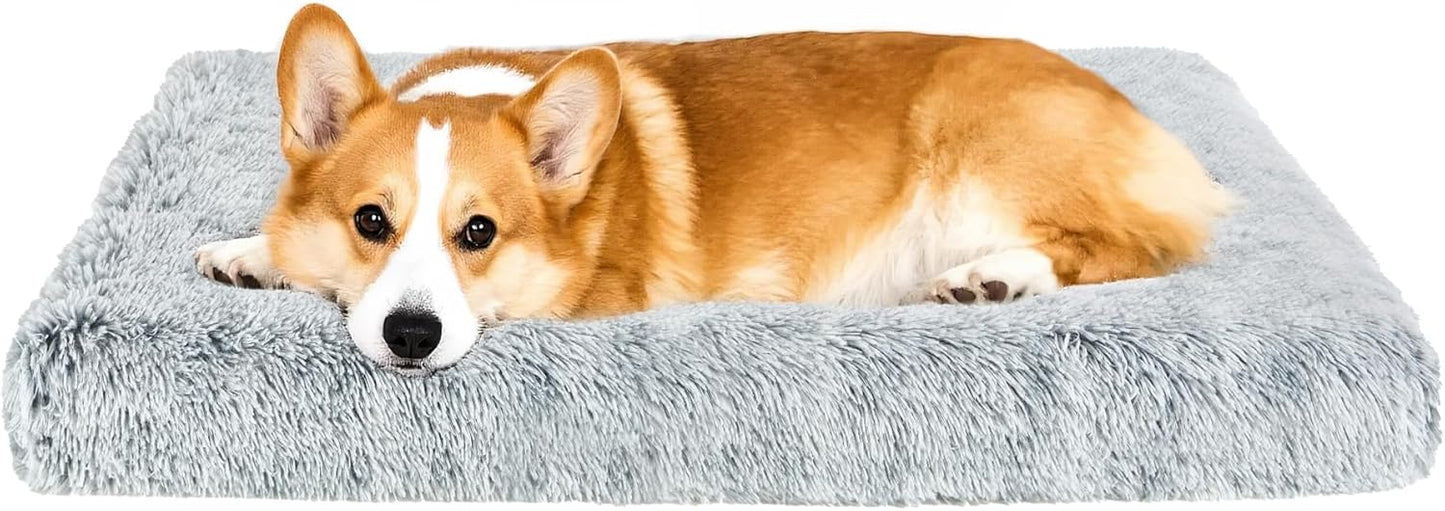 Fluffy Orthopedic Dog Beds for Small Dogs with Washable Removable Cover Dog Crate Bed Egg Crate Foam Support Plush Pet Pad Mat with Anti-Slip Bottom(Grey,30 * 20)