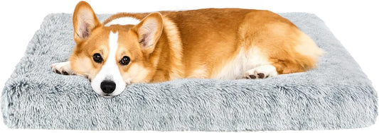 Fluffy Orthopedic Dog Beds for Small Dogs with Washable Removable Cover Dog Crate Bed Egg Crate Foam Support Plush Pet Pad Mat with Anti-Slip Bottom(Grey,30 * 20)