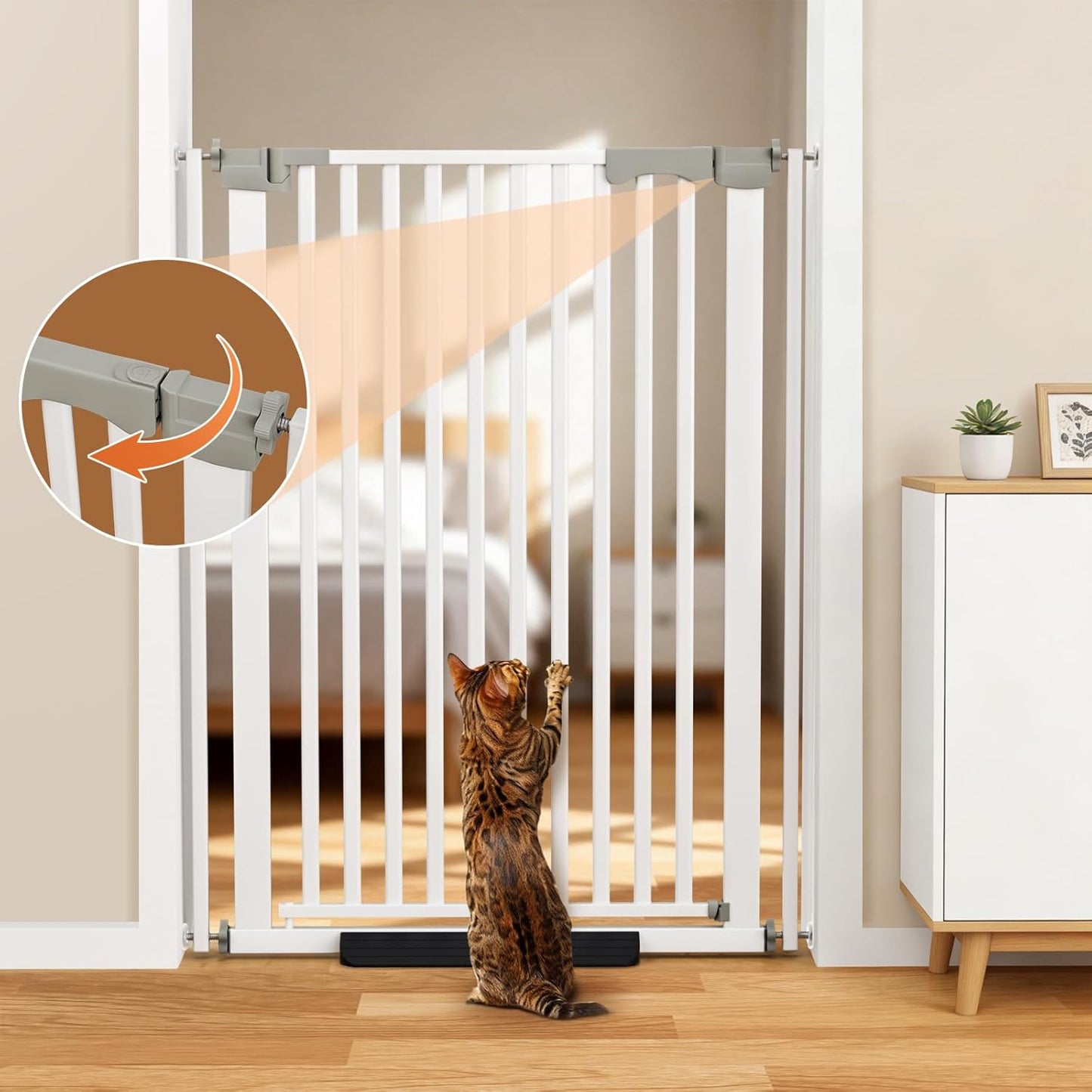 51" Extra Tall Cat Gate for Doorway, 30-41" Wide Auto Close Pet Gate with Extension Kits, No Drilling Pressure Mounted Dog Gate for Stairs, Doorways, Kitchen, Hallway