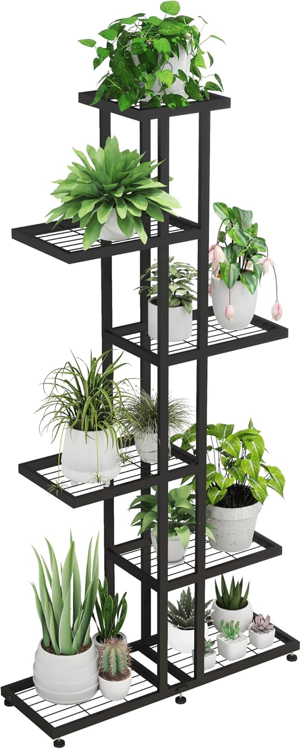 Plant Stand Indoor Outdoor Plant Stands for Patio 6 Tier Tall Plant Stand Metal Flower Shelf Multilayer Flower Holder Modern Black Corner Decoration Racks for Gardern,Balcony,Hallway (6-Tier)