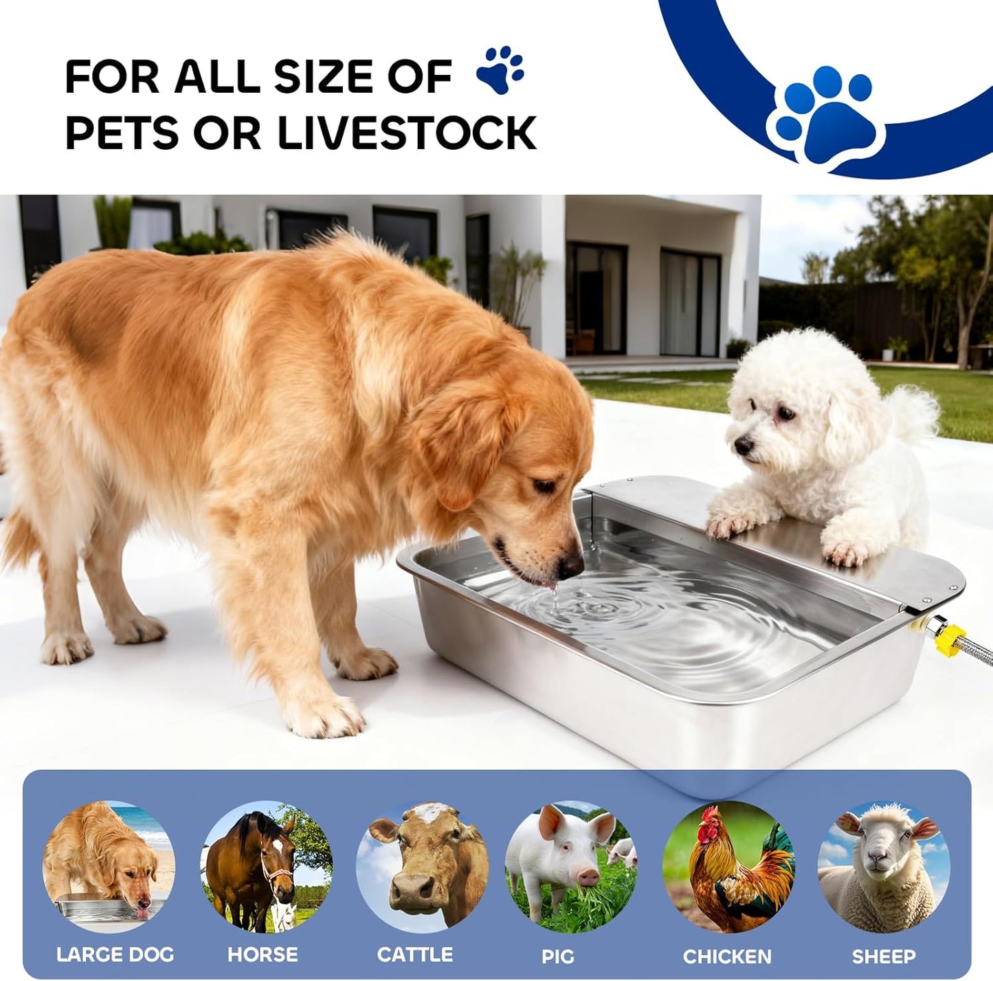 Automatic Dog Water Bowl Dispenser, 3 Gallon/11.6L Pet Water Dispenser for Cats and Large Dogs, 304 Stainless Steel Self Filling Auto Dog Water Feeder Outdoor Chicken Waterer for Livestock