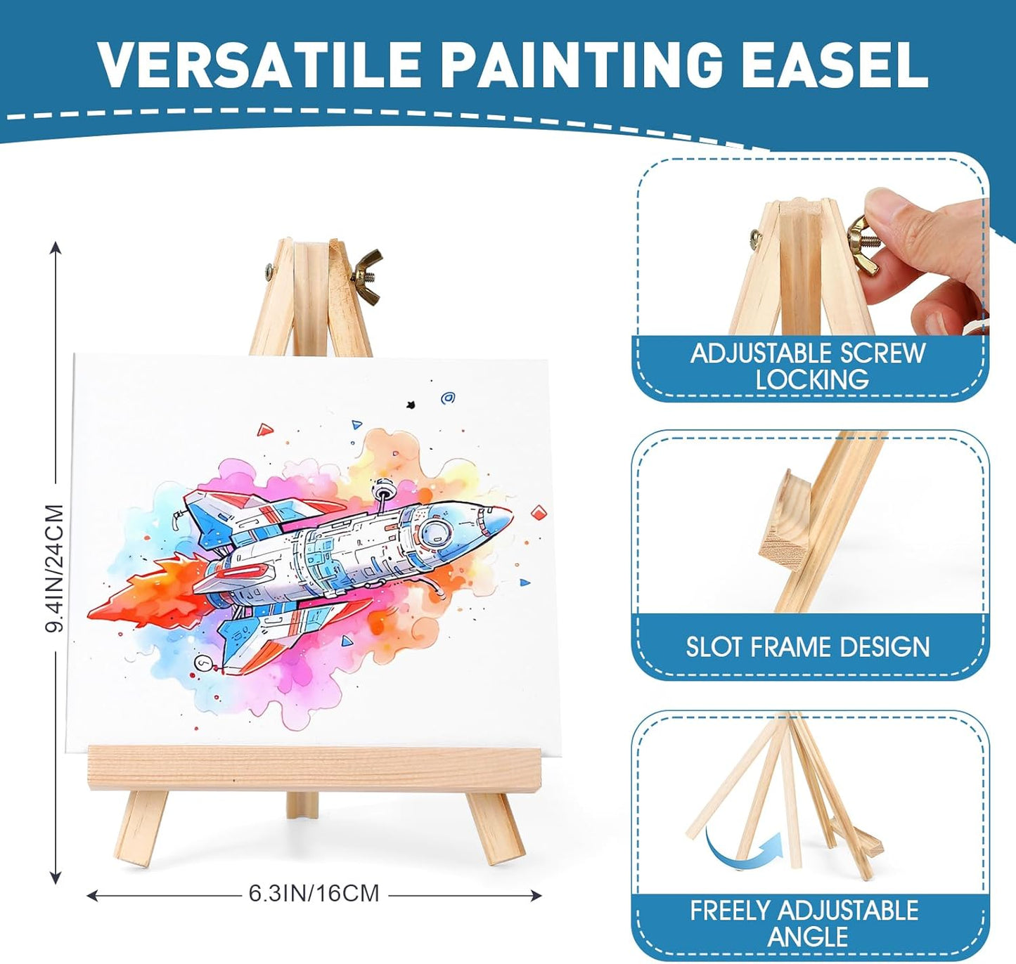 ESRICH 52PCS Acrylic Paint Canvas Set, Acrylic Painting Kit with 2 Set of 12 Colors Acrylics Paint,Paint Brushes,Canvas, Wooden Easels, Art Plates, Art Painting Supplies for Kids Adults Beginners