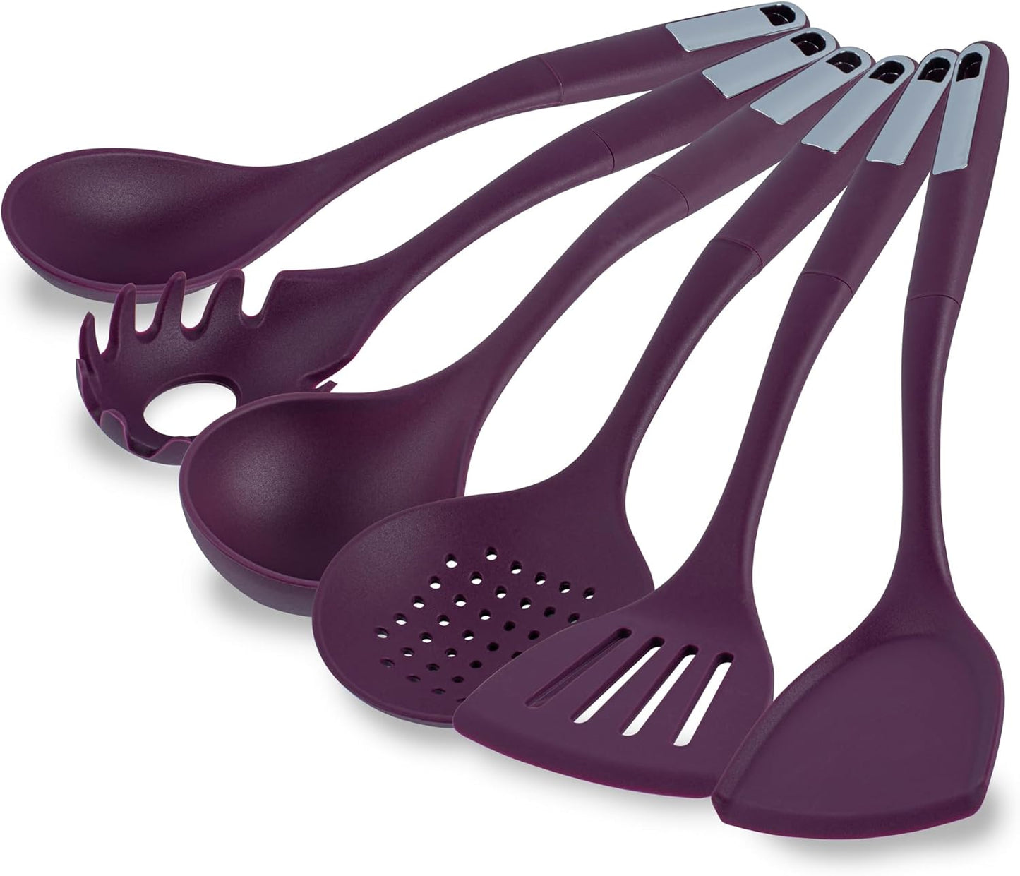 Restaurantware Silicone Utensil Set Pack of 1 Non-Slip Handle 6-Piece Kitchen Tool Set, Heat-Resistant Dishwasher-Friendly Cooking Accessories, Durable Purple Cooking Utensils