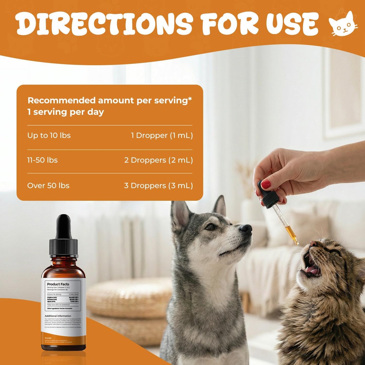 Pancreatic Enzymes for Dogs Drops – Liquid Pancreatin Digestive Enzyme Support for Pets with EPI, Supports Digestion, Weight Maintenance & Stool Consistency – 2 fl oz (60 mL)