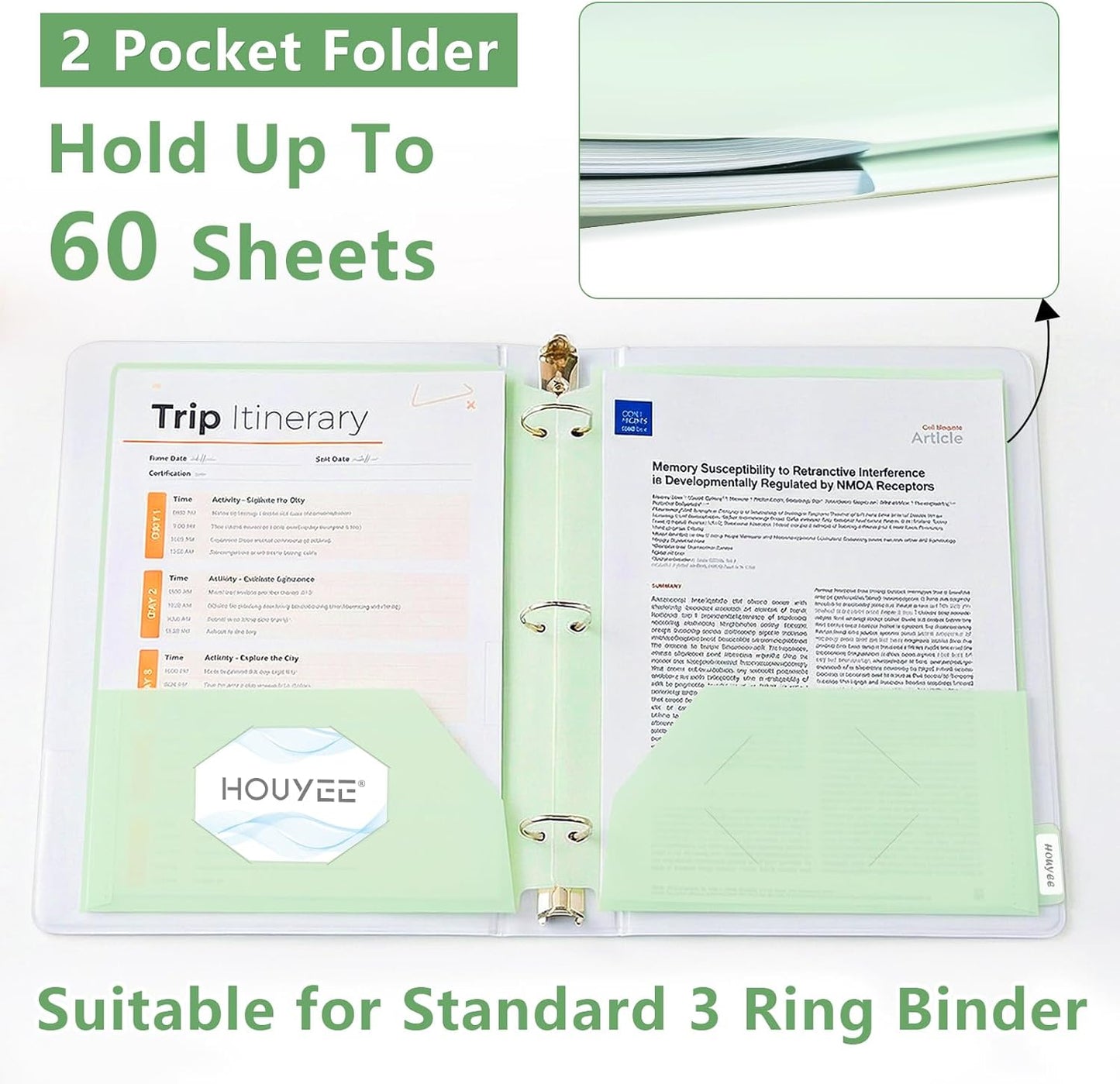 HOUYEE 12 Pack Plastic Folders with Pockets 3 Hole Punched, 2 Pockets File Folders for 3 Ring Binder, with 2 Business Card Slot, 1/6 Cut Tabs & Labels, for Letter Size, School Office Home Bussiness