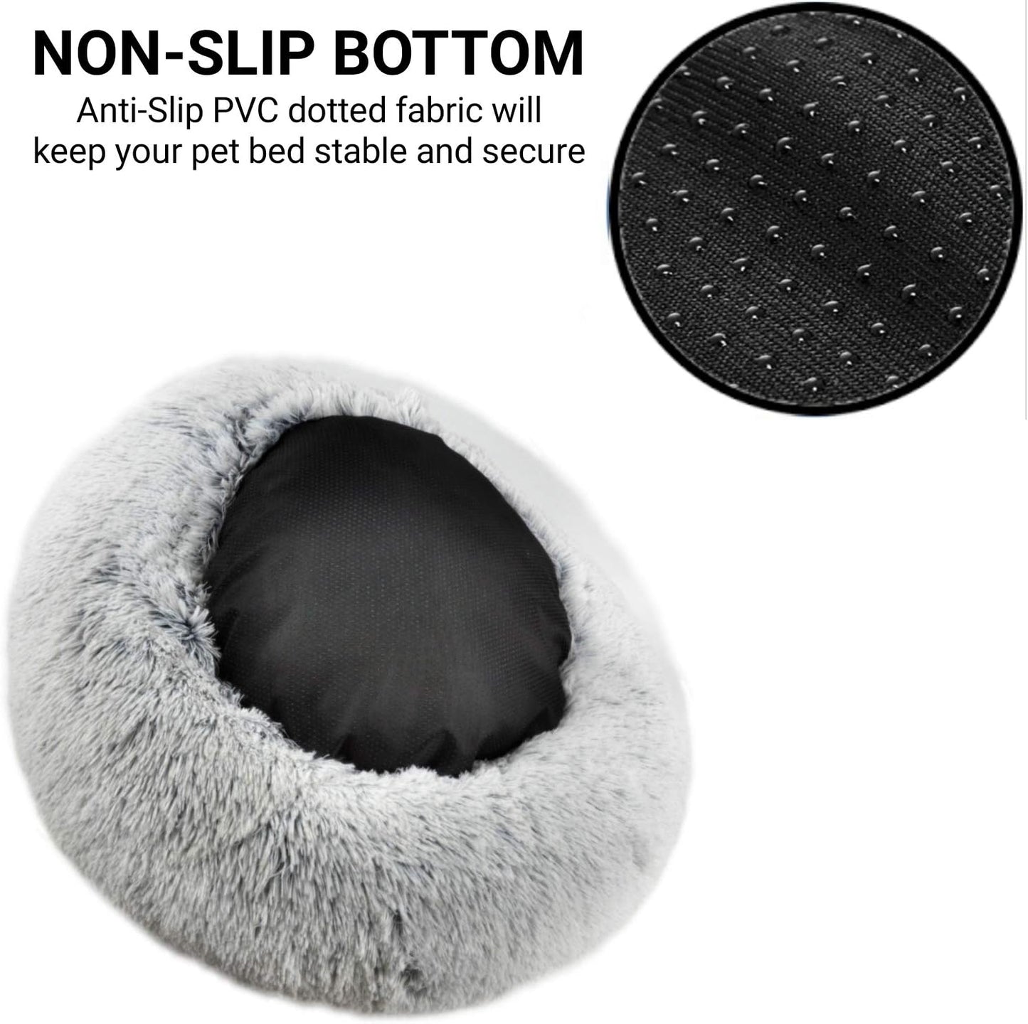 Mr. Peanut's OrthoPlush Two Tone Extra Fluff Faux Fur Donut Pet Bed (Small, Gray)