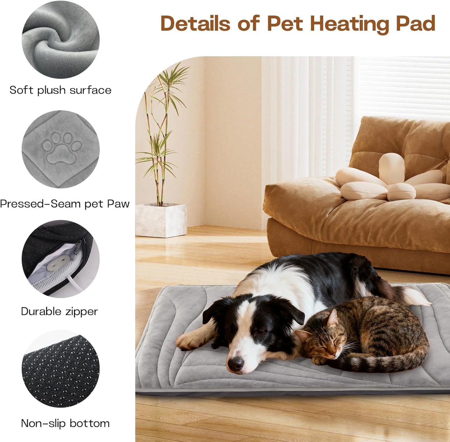 Large Dog Heating Pad with Washable Cover, Soft Plush Pet Heating Pad with 9 Adjustable Temperature, Timer, Chew-Resistant Cord, Waterproof Electric Heated Pet Bed Mat for Dogs and Multi-Cats