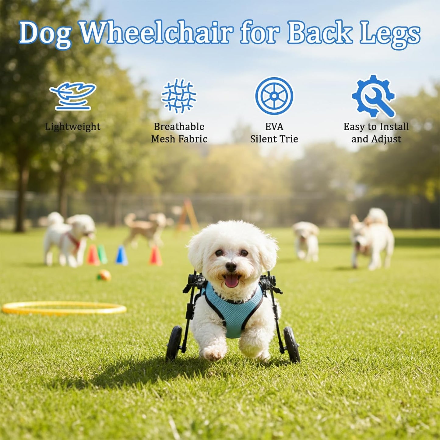 Dog Wheelchair for Back Legs - Adjustable Small Dog Wheelchair with 1.5mm Thickened Frame, Mobility Aid Support Cart for Disabled Hind Legs Rehab, Walking Wheels for Small Dogs