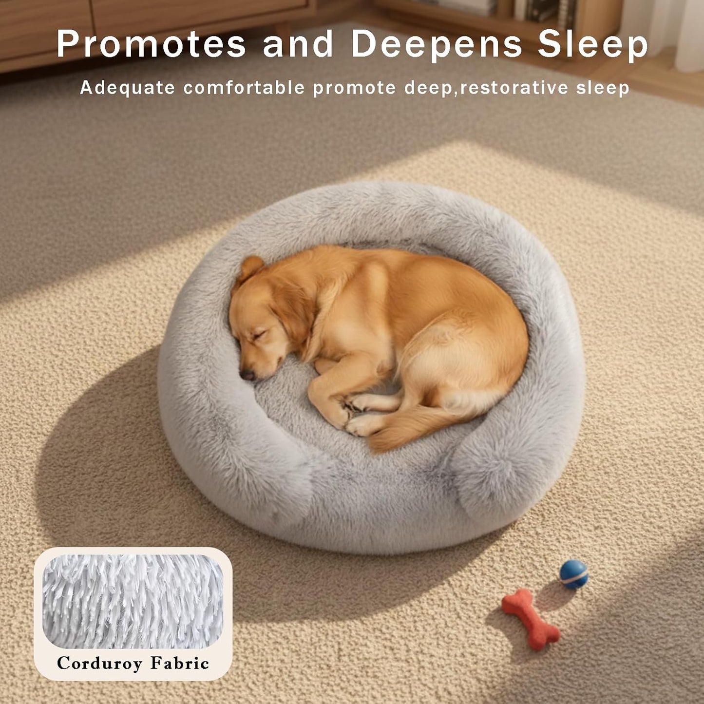 Donut Dog Bed Washable - Comfortable Round Pet Bed for Small, Medium, Large Dogs, Cuddler Anti-Anxiety Bed with Removable Machine Washable Cover (Light Grey, Medium)