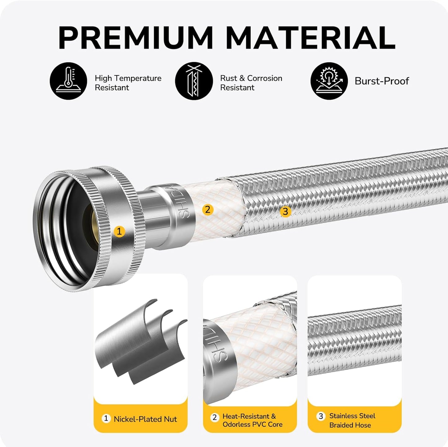 24" Faucet Supply Line, 3/8 inch Comp x 1/2 inch FIP Faucet Connector, Braided Stainless Steel Faucet Hose for Bathroom Sink and Kitchen, Leak-Resistant cUPC Certified Water Supply Line, 2 Pack