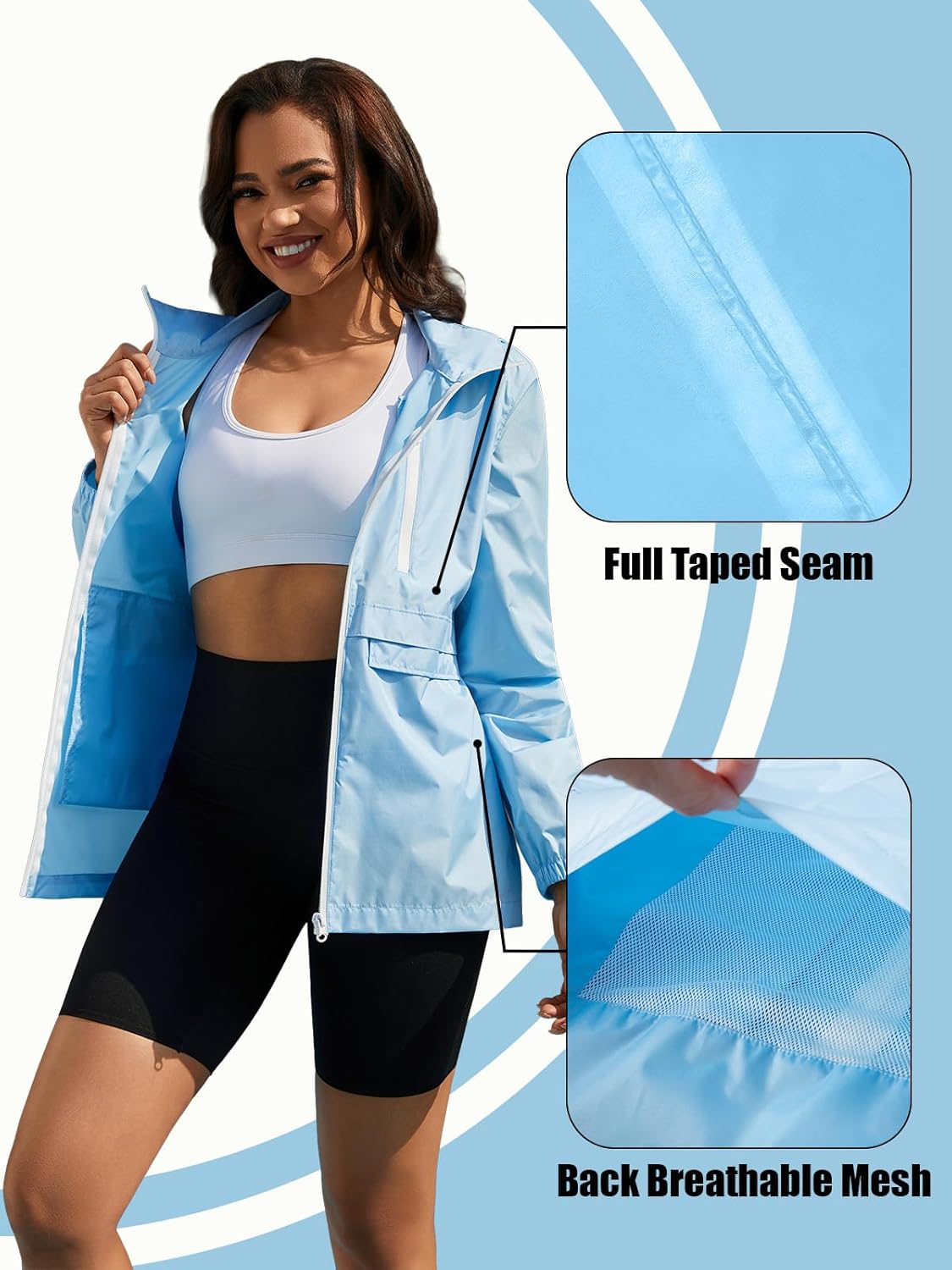 Women's Rain Jacket Waterproof Lightweight Packable Raincoat with Hood for Golf Hiking Travel Windbreaker