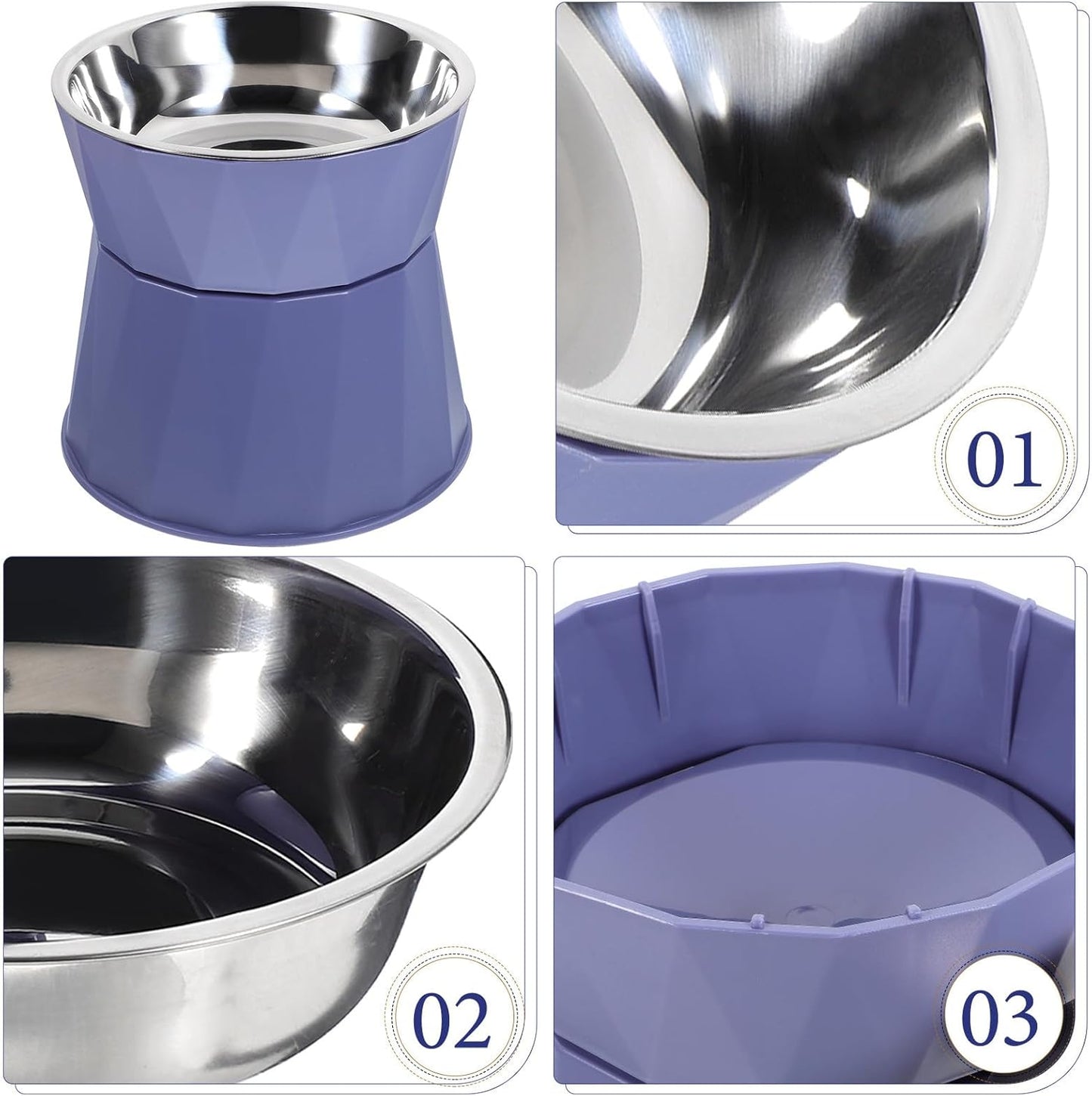 PRETYZOOM Adjustable Elevated Cat Bowls with Non-Slip Stand Blue Raised Pet Food and Water Bowls for Indoor Cats