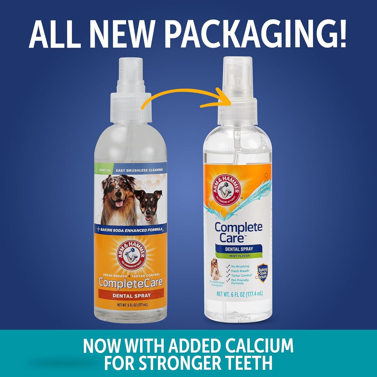 Arm & Hammer Complete Care Dog Dental Spray, Mint Flavor, Easy Brushless Dog Breath Freshener, Baking Soda Enhanced Formula for Fresh Dog Breath, 6oz