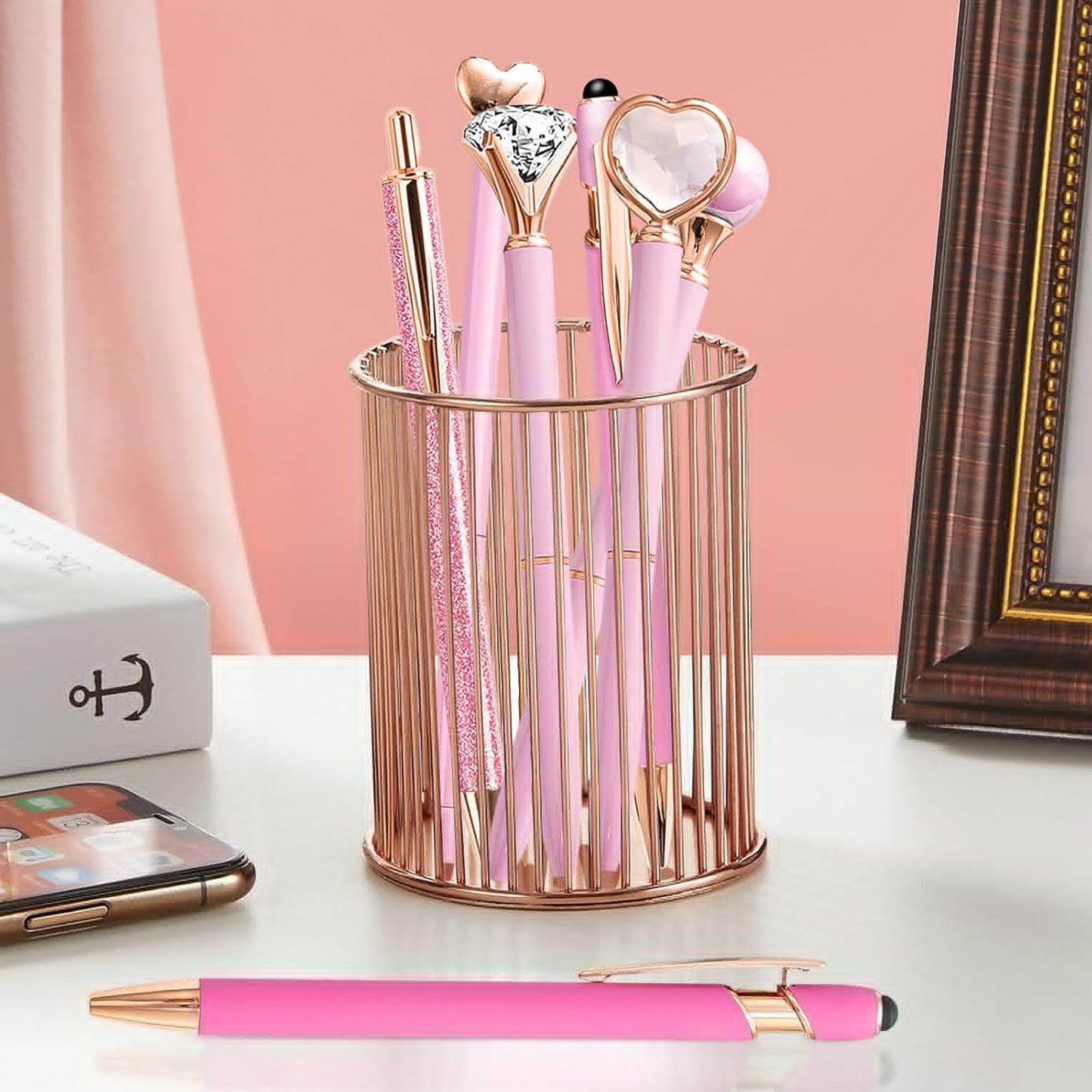 Pink Pens for Women, 6 Pcs Cute Pens Ballpoint Pen Bulk, 1.0mm Medium Point Black Ink, Office and School Supplies Fancy Nice Pen Gifts for Girls Nurse Teacher (Pink)