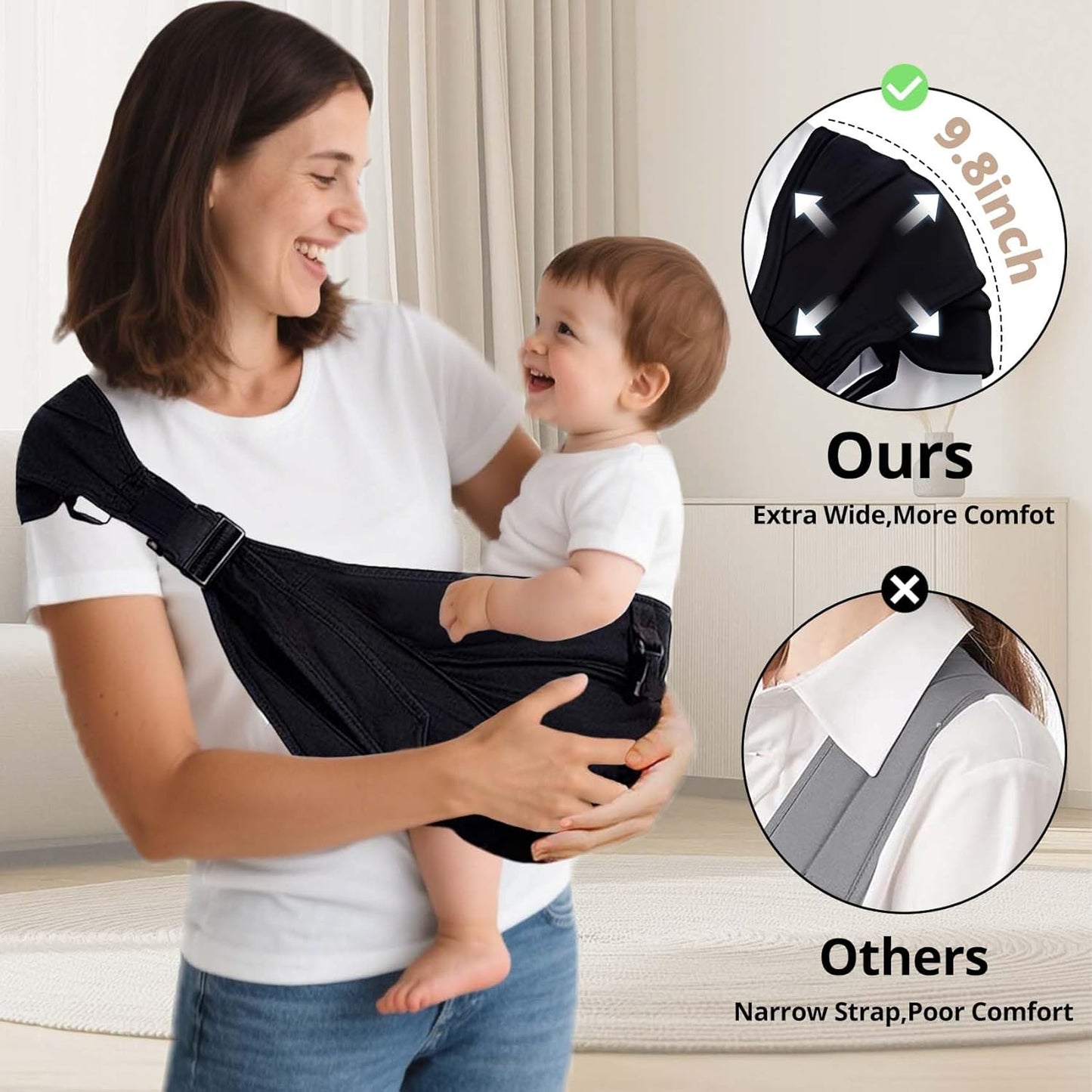 Baby Sling Carrier Newborn to Toddler, Lightweight Baby Carrier Sling, Baby Wrap Sling, Baby Hip Seat Carrier for Toddler Sling, Baby Holder Carrier, Nursing Sling, Carrying 8-35 lbs, (Black)