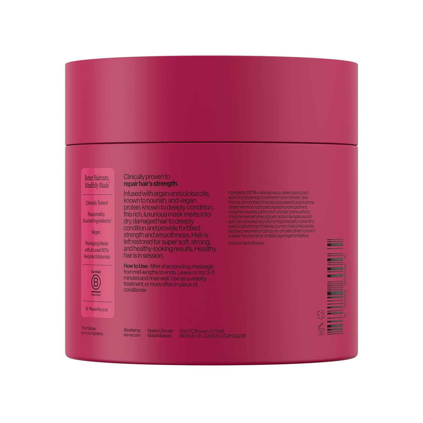 Eva NYC Therapy Session Deep Conditioning Hair Mask with Vegan Protein, Jojoba Oil + Argan Oil - Hydrate, Soften + Repair Hair Strength - Sulfate Free - Warm Vanilla Scent - 13.5 fl oz