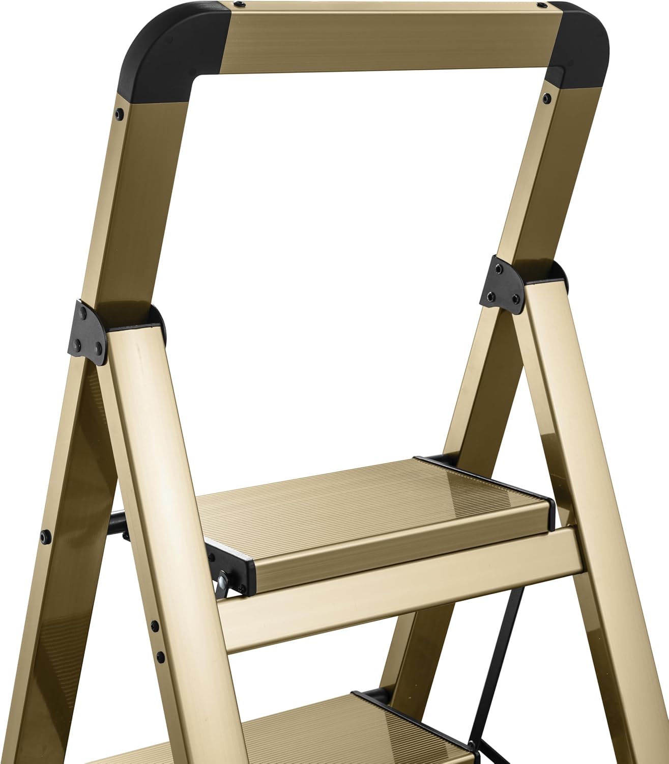 Step Ladder Folding 3-Step Champagne Gold Finish Aluminum Foldable Step Ladders,Anti-Slip for Home & Kitchen Office 330 lbs