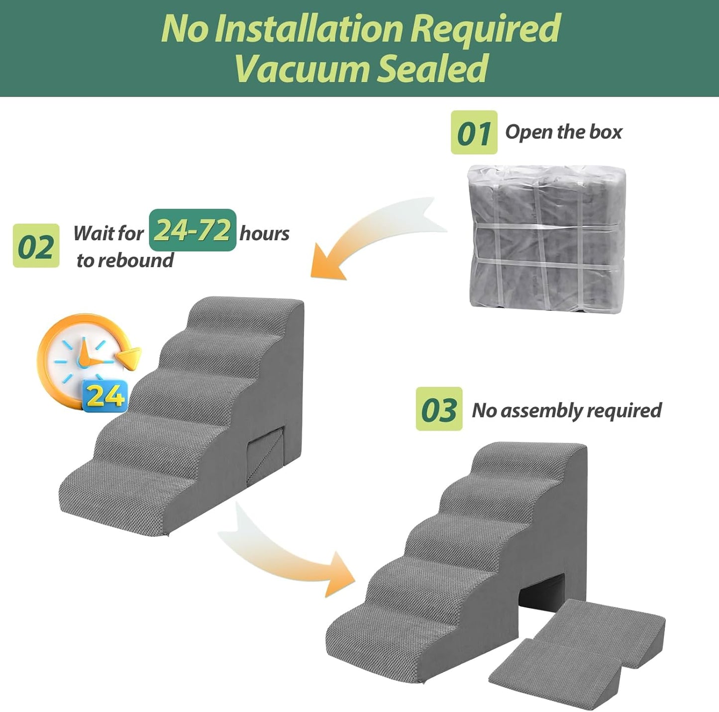 Dog Stairs for Small Dogs, 5 Tier Dog Steps for Bed and Couch, 23" H Non-Slip Balanced Pet Stairs with 2 Pet Ramps, Gray