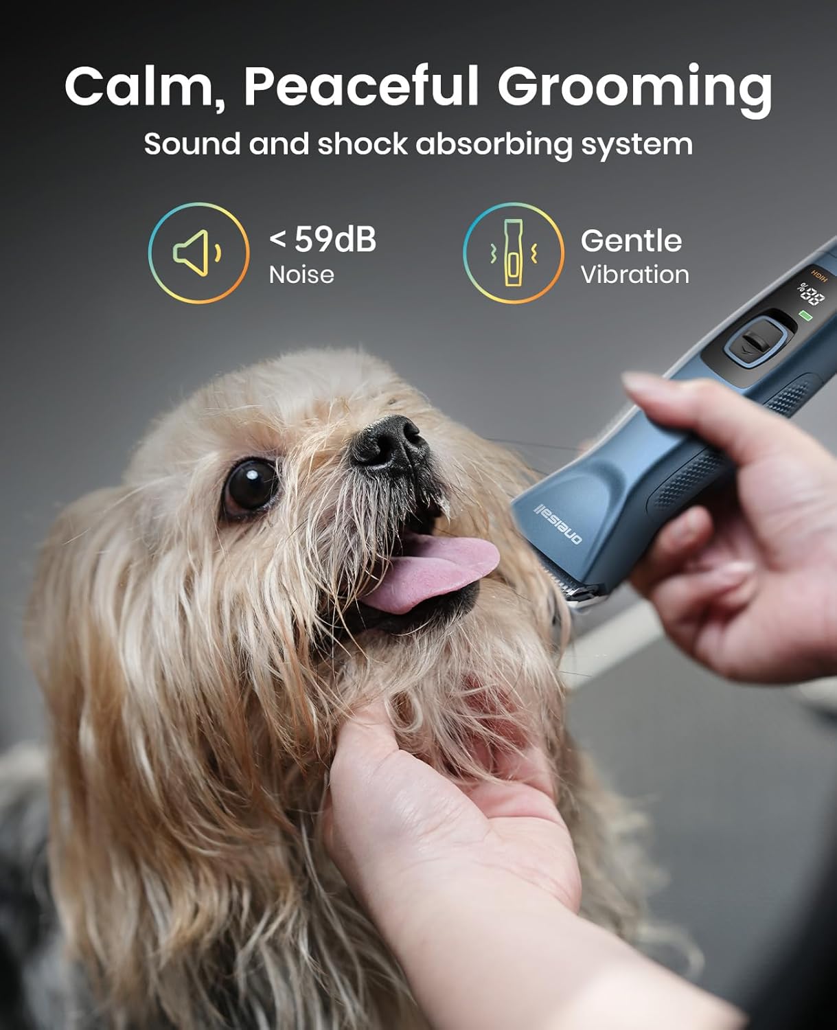 oneisall Cordless Professional Dog Grooming Clippers, 2-Speed Dog Clippers for Grooming Heavy Duty/Thick Hair, Detachable Carbonized Steel Blade Metal Combs, Removable Battery(Blue)