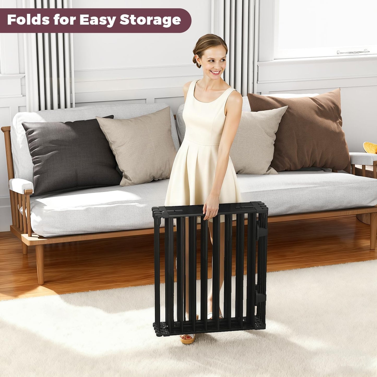 190" Extra Wide Baby Gate Playpen, Adjustable Baby Fence Play Yard, Long Dog Gates Indoor for Stair Doorway Fireplace, Large Child Gate for Toddler Kid Pet, Family Essentials Safty Gate, Black