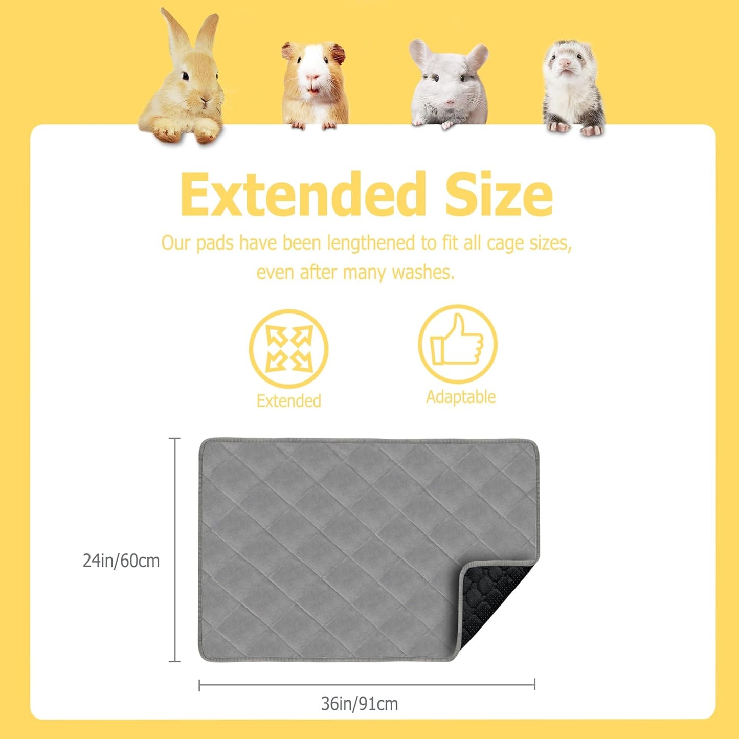Guinea Pig Fleece Bedding, 24X36in 2Pack, Easy Clean & Super Absorbent & Odor Control & Waterproof Reusable Guinea Pig Cage Liner for Guinea Pig, Dog, Small Animal, Rabbit, Bunny, Chinchilla