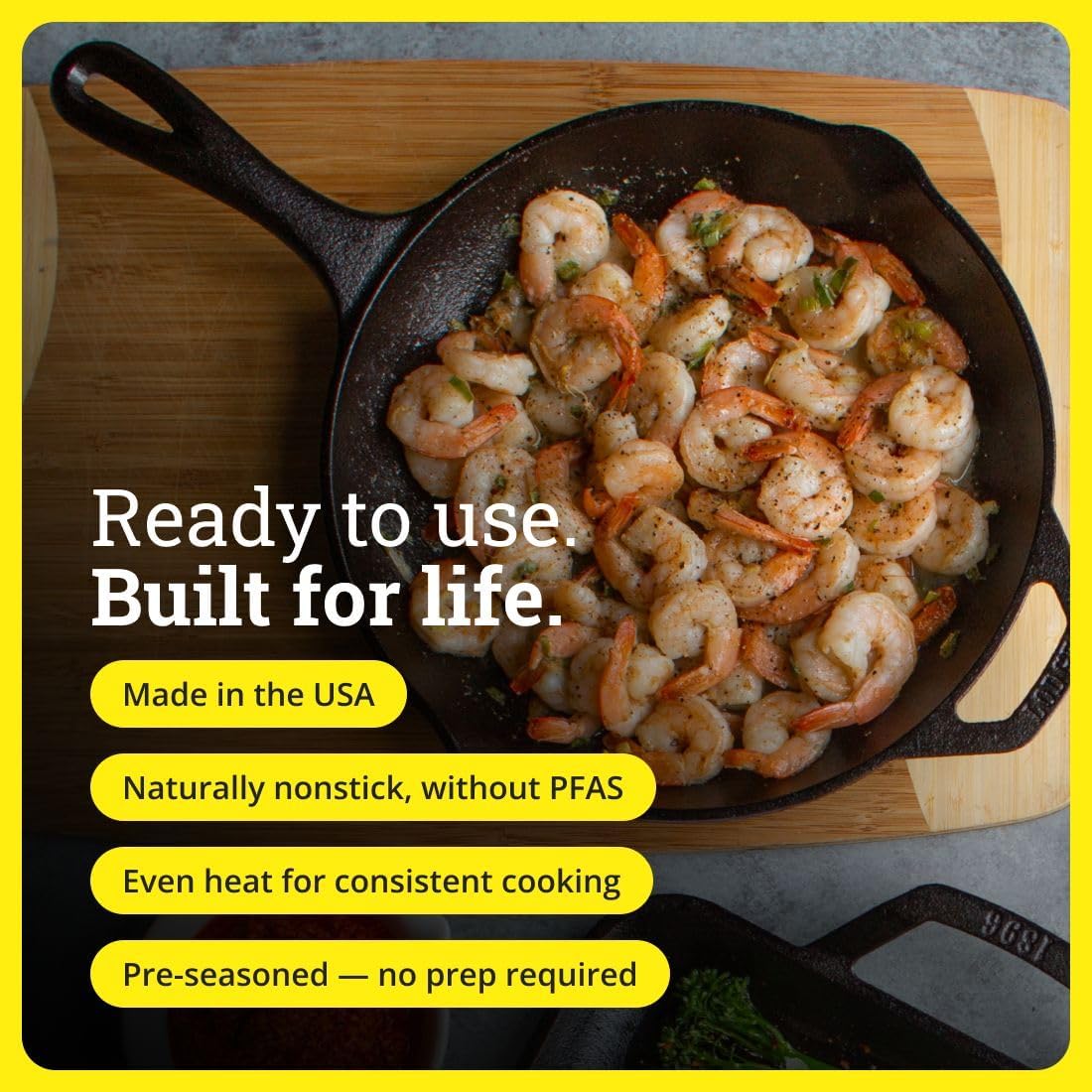 Lodge Seasoned Cast Iron Skillet Set - PFAS-Free, Non-Toxic Cookware - Use with an Oven, Stove, Grill, or Campfire - Naturally Non-Stick & Oven Safe - 8, 10.25 & 12 Inches