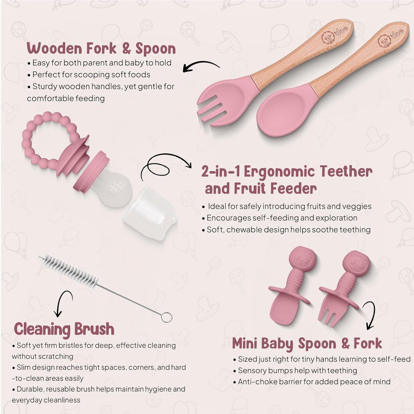 O'doe Baby Weaning Set – 15 Pcs Silicone Baby Feeding Set with Suction Plate, Bowl, Bib, Sippy Cup, Fruit Feeder & Freezer Tray – Baby Plates and Bowls Set for 3M+ | BPA-Free Baby Dishes & Utensils