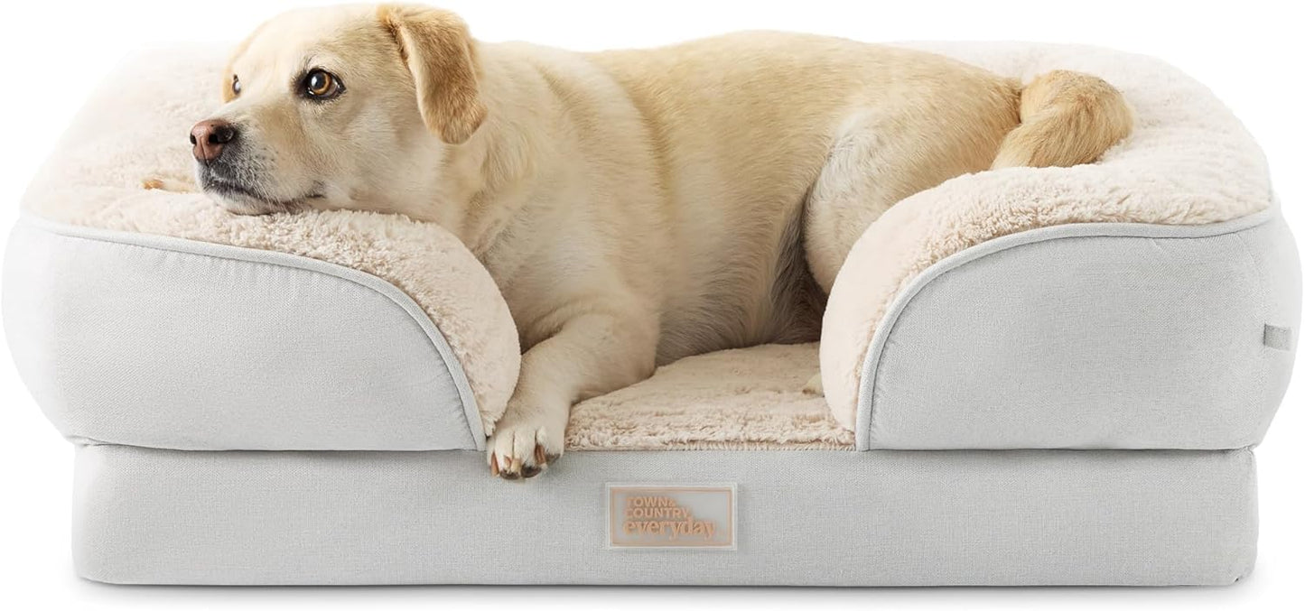 Town & Country Everyday CuddleTown 편안한 솔리드 볼스터 소파 반려동물 침대, 지지력 및 진정 계란 상자 폼, 미끄럼 방지 바닥, 세탁기 세탁 가능한 커버, 그레이, 미디엄 71.1cm x 58.4cm x 20.3cm(28x23x8인치)