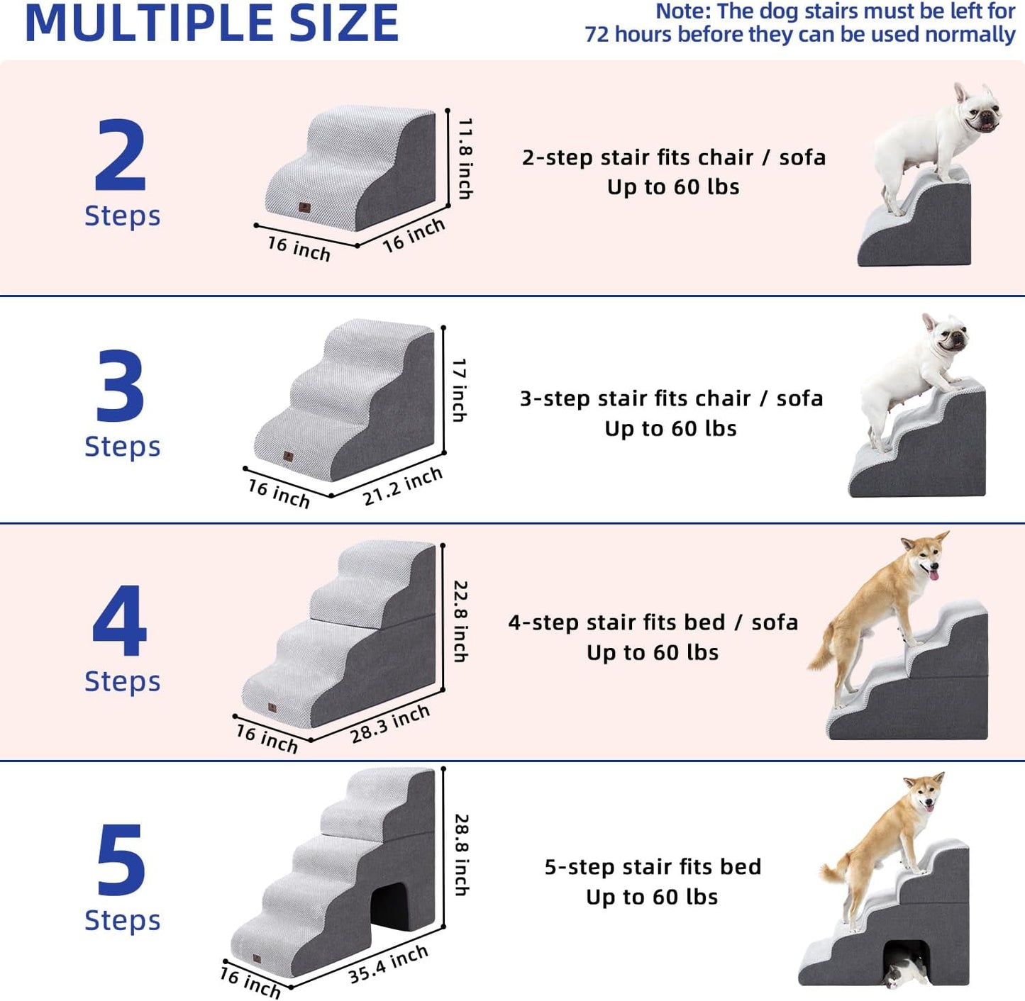 Pettycare Dog Stairs Ramp for High Beds and Couch,Curved Dog Steps for Small Pets, Pet Stairs Non-Slip Balanced Portable Puppy Ramp Indoor, 4 Steps,Grey