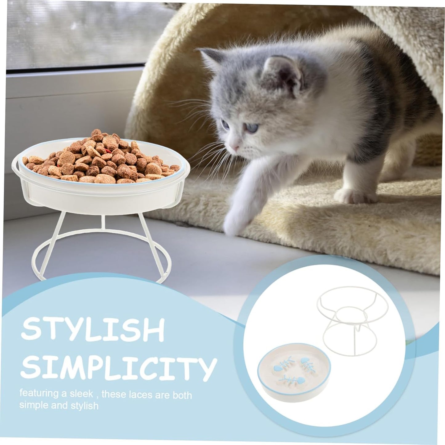 Milisten Elevated Ceramic Cat Bowl Slow Feeder Dish with High Stand for Cats and Small Dogs Choking Design Promotes Healthy Eating Dishwasher Safe