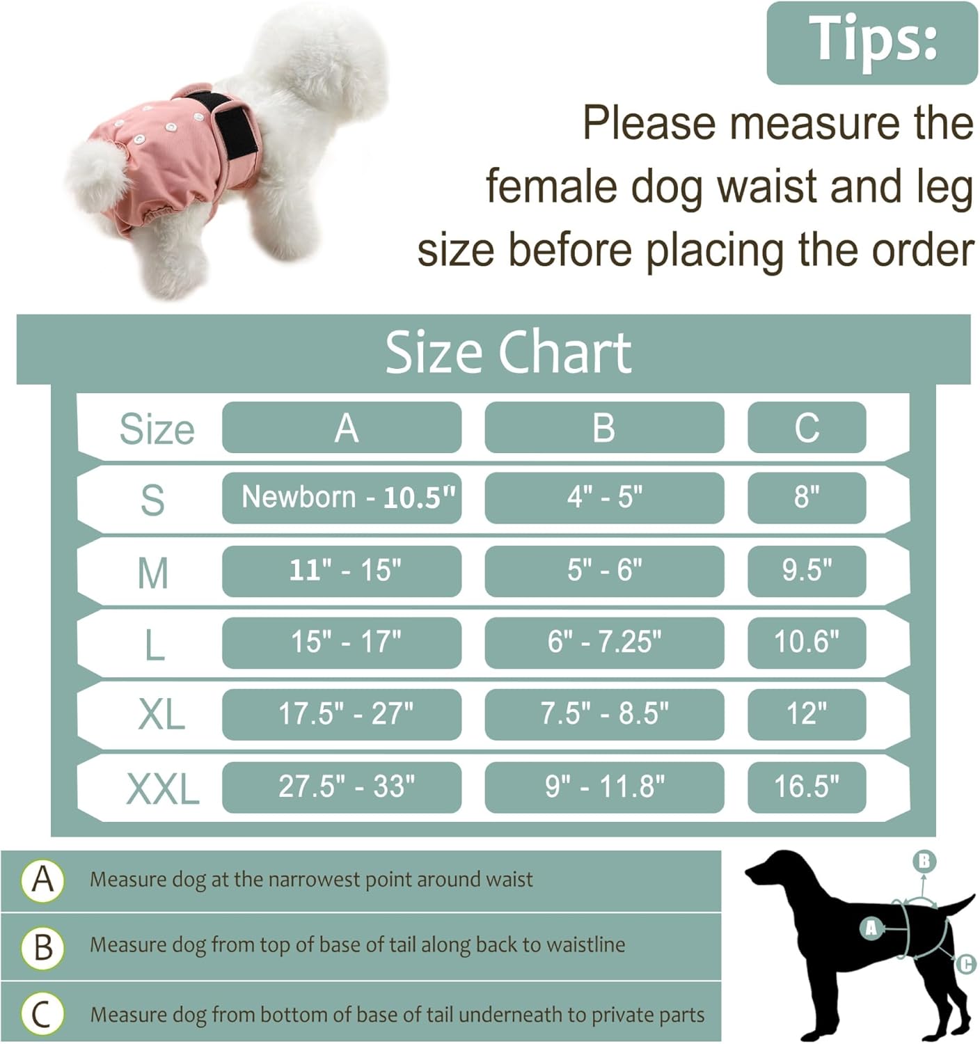 Washable Female Dog Diapers - Premium Reusable Diapers for Doggie in Heat - Highly Absorbent Dog Diapers Female for Pet Incontinence with Adjustable Snaps (Pink, M)