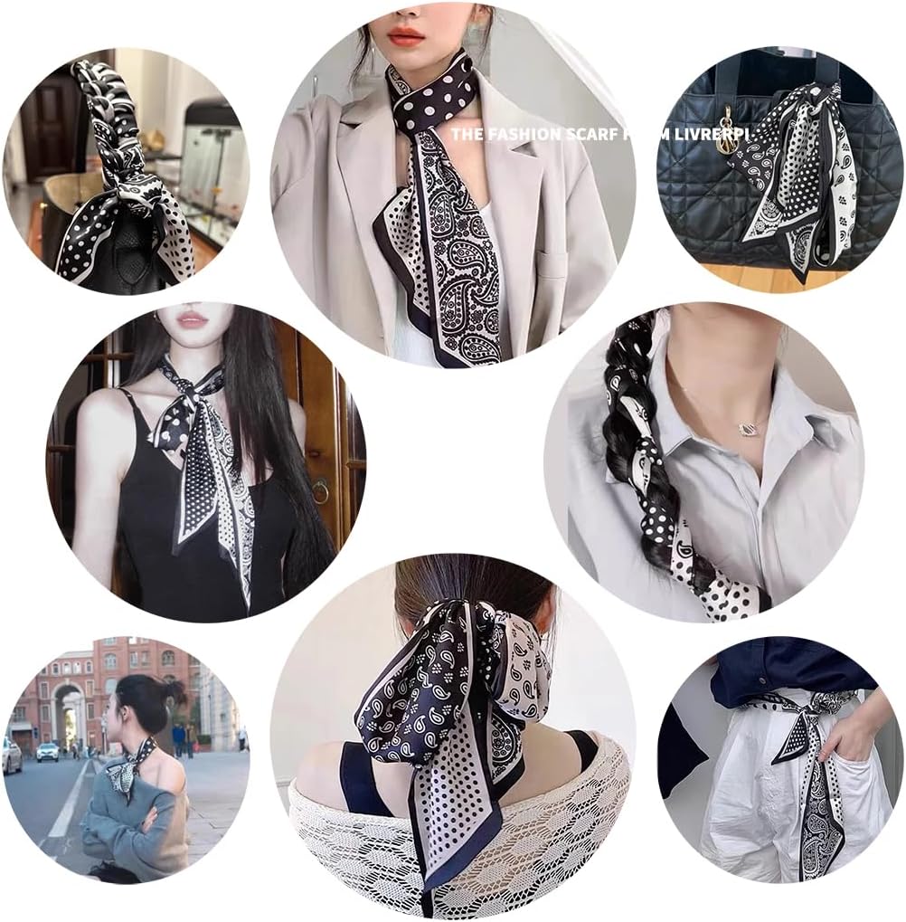 Livrerpi Silk Feeling Head Scarf Fashion Satin Hair Scarf Square Long Scarves for Women Gifts