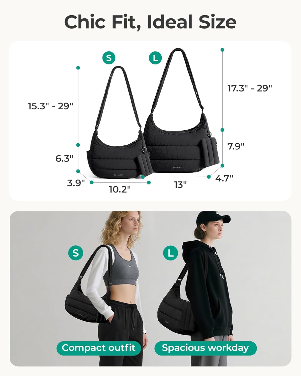 BAGSMART Crossbody Purses for Women with Adjustable Strap, Small Puffer Hobo Bags, Compact Fluffy Shoulder Handbags Pouch