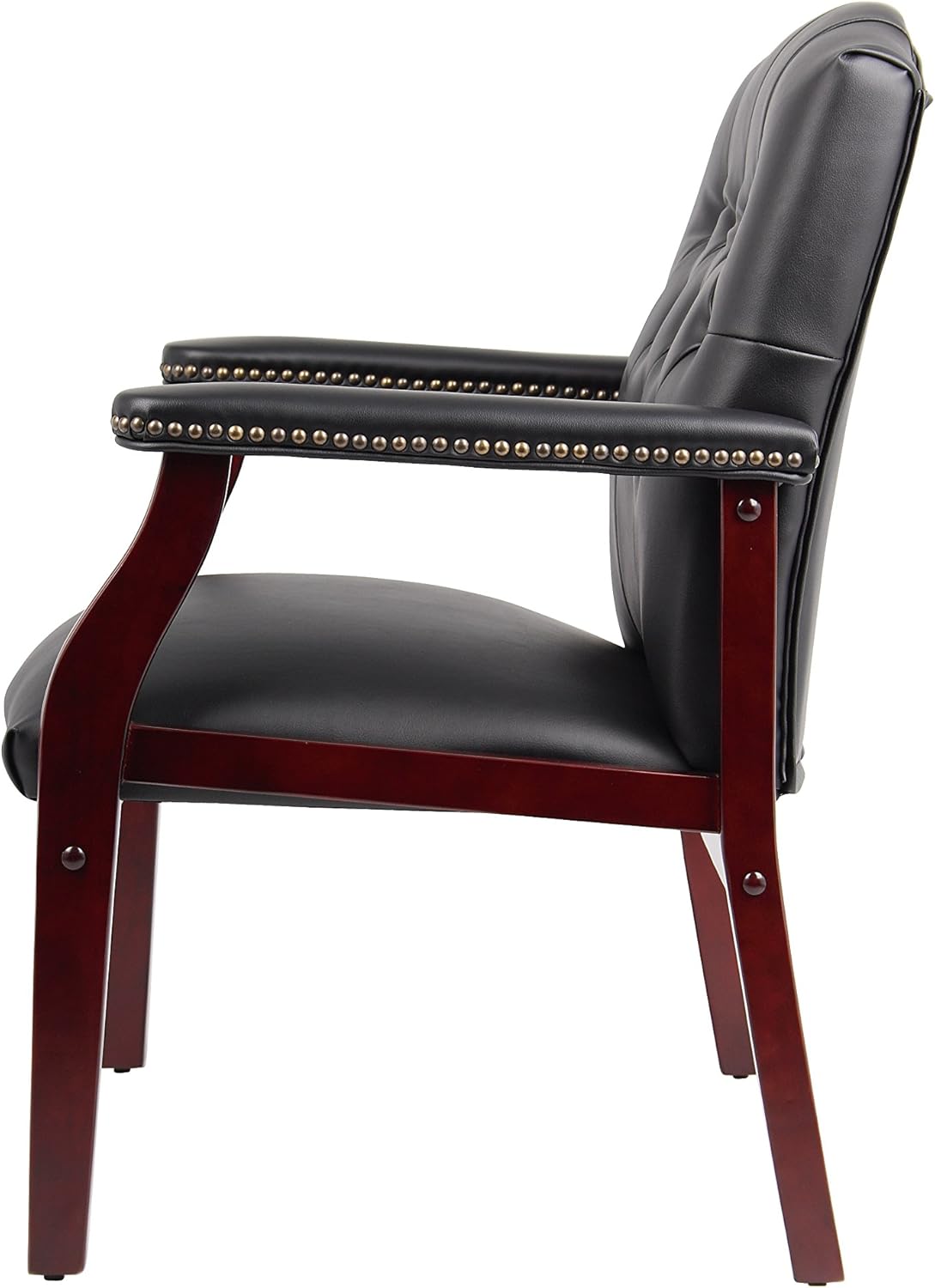 Boss Office Products Traditional Caressoft Vinyl Guest Chair with Mahogany Finish Wood Base, Black