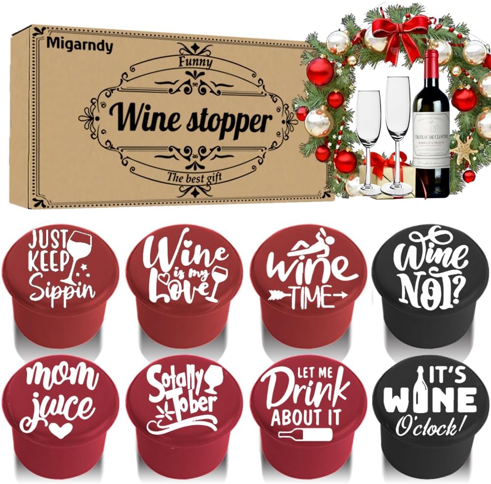 8 Funny Wine Stoppers - Wine Lover Gifts for Women, Wine Accessories for Wine Lovers, Fun Wine Stoppers Seals Bottle and Keeps Wine Fresh