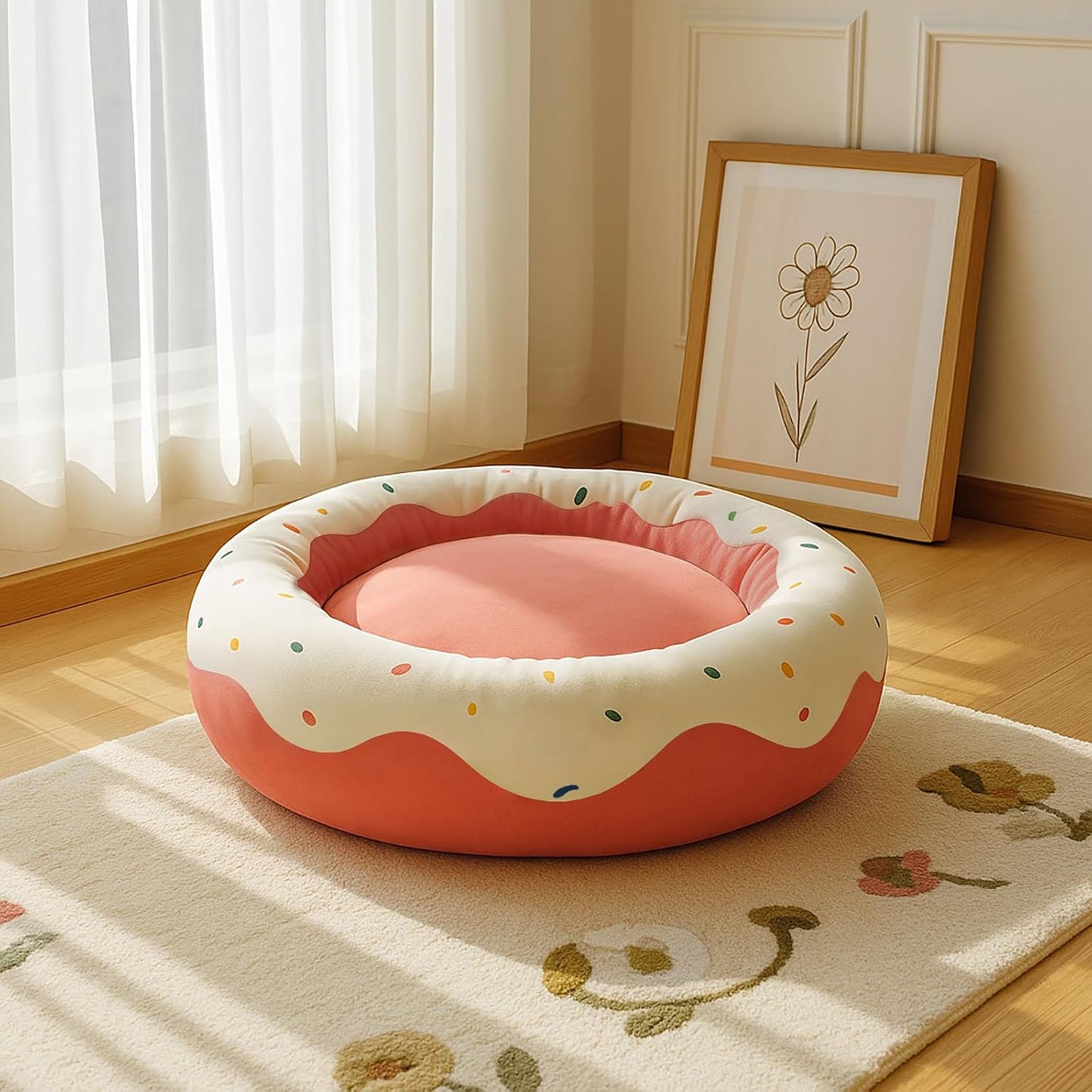 귀여운 고양이 침대 새끼 고양이 침대, 부드러운 소형견 침대, 강아지 및 고양이를 위한 세탁 가능한 반려동물 침대, 재미있는 도넛 모양, 61cm(24인치)