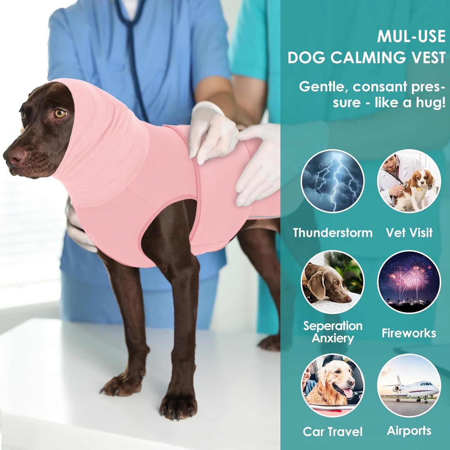 AOFITEE Dog Anxiety Vest, Dog Anxiety Calming Hoodie, Pet Thunder Jacket Calming Shirt for Fireworks, Thunder, Travel, Separation, Noise Block & Ear Protection Recovery