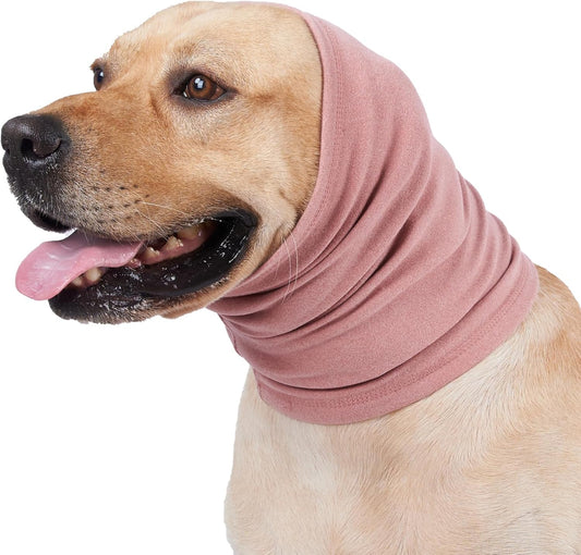 Calming Hoodie for Dogs - Stretchy Dog Ear Cover, No Shake Anxiety Head Wrap Quiet Ears, Pet Snoods for Thunder, Lightning, Fireworks, Vet Visits, Grooming, Rabbit Plush Fabric, Pink M