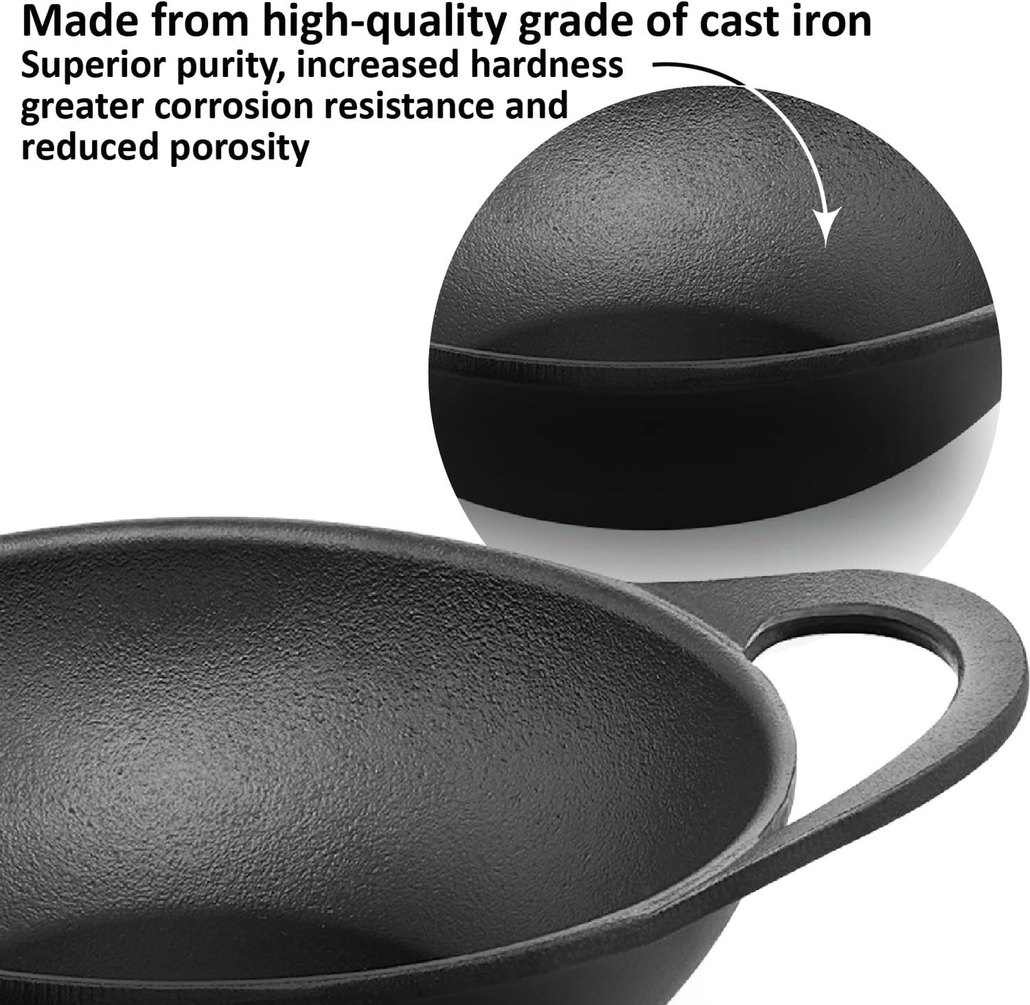 Hawkins Futura 2 Litre Cast Iron Kadhai, Naturally Nonstick Cast Iron Kadai with Glass Lid, Cast Iron Cookware for Kitchen, Black (CIK20G)