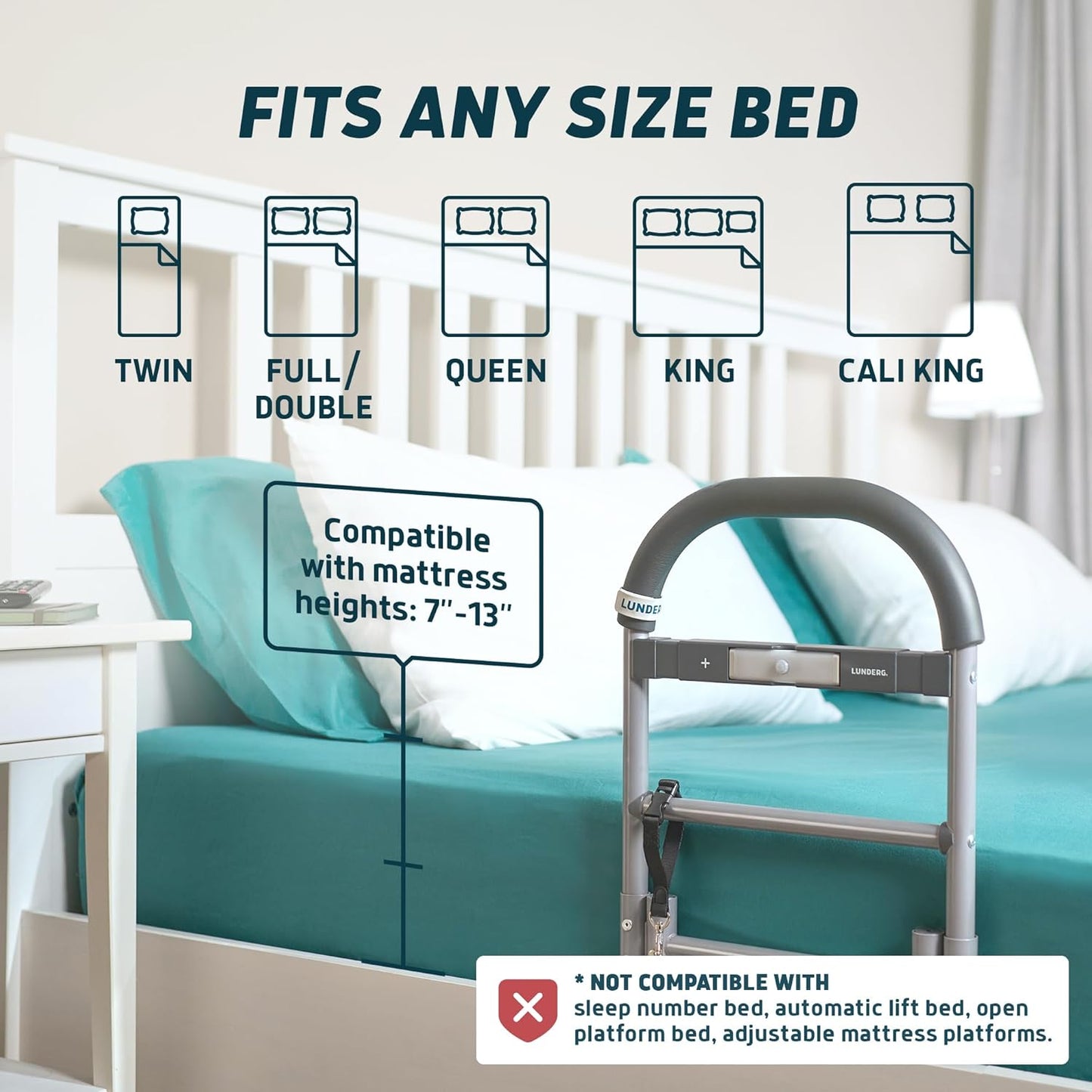 Lunderg Bed Assist Rail for Seniors with Motion-Activated Light & Non-Slip Grab Bar - Easy to Install Bed Rails for Elderly Adults Safety & Post-Surgery - Helps Reduce Falls & Support Independence