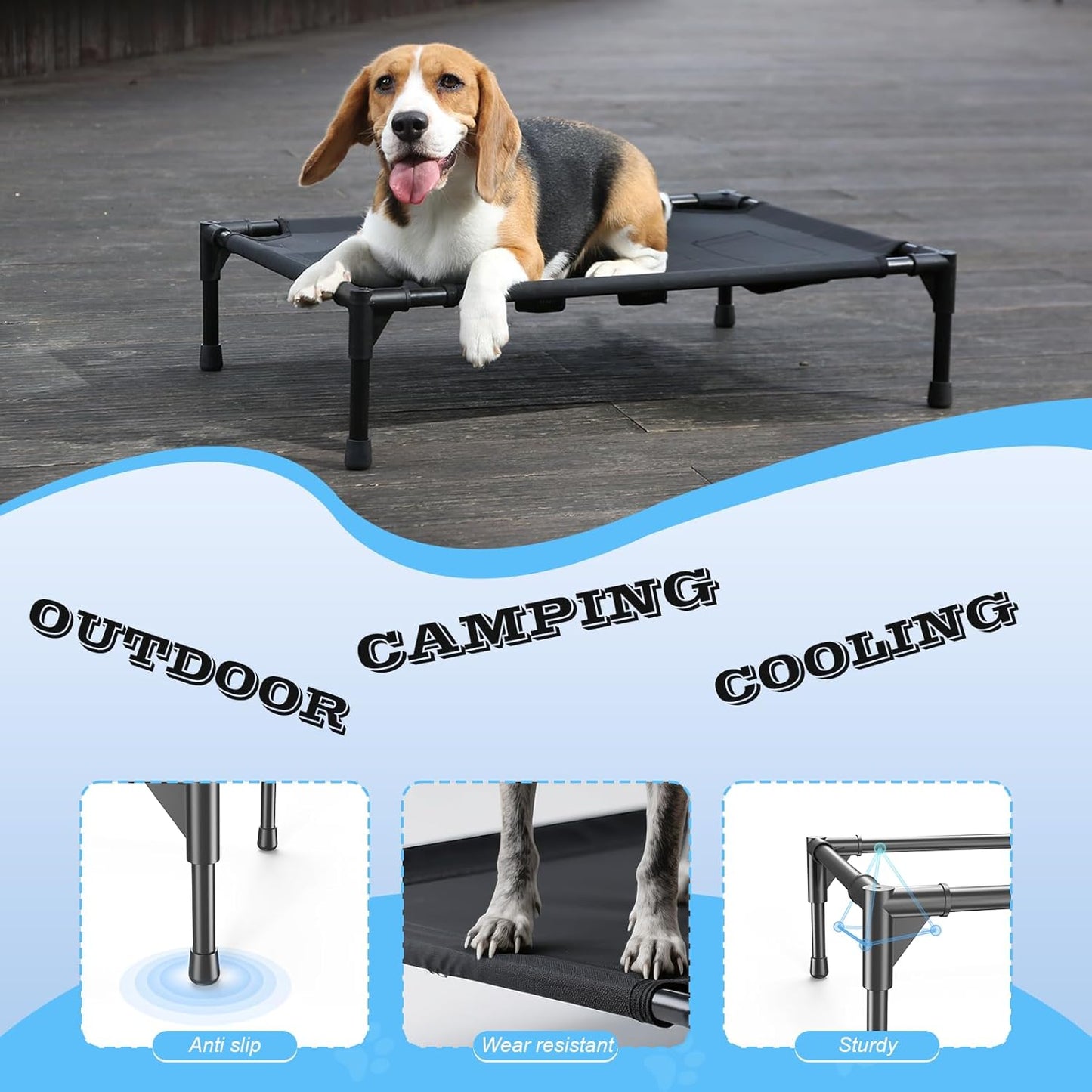 Cooling Elevated Dog Bed with 4 Cooling Modules PVC Cover, Anti-Slip Base & Stainless Steel Frame for Dogs, Cats, and Kids - Indoor & Outdoor Use