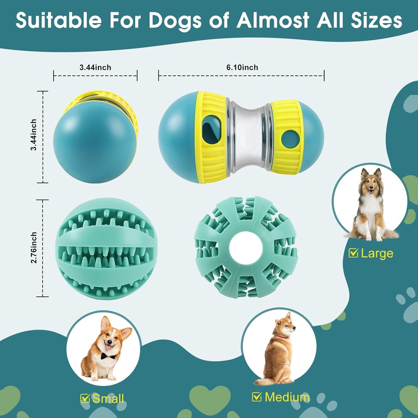 ETACCU Dog Puzzle Toy Adjustable Treat Dispensing Ball Slow Feeder Food Dispenser Balls Puppy Enrichment Training Toy Pet Interactive Chase Toys for Small Medium Large Dogs Keep Busy
