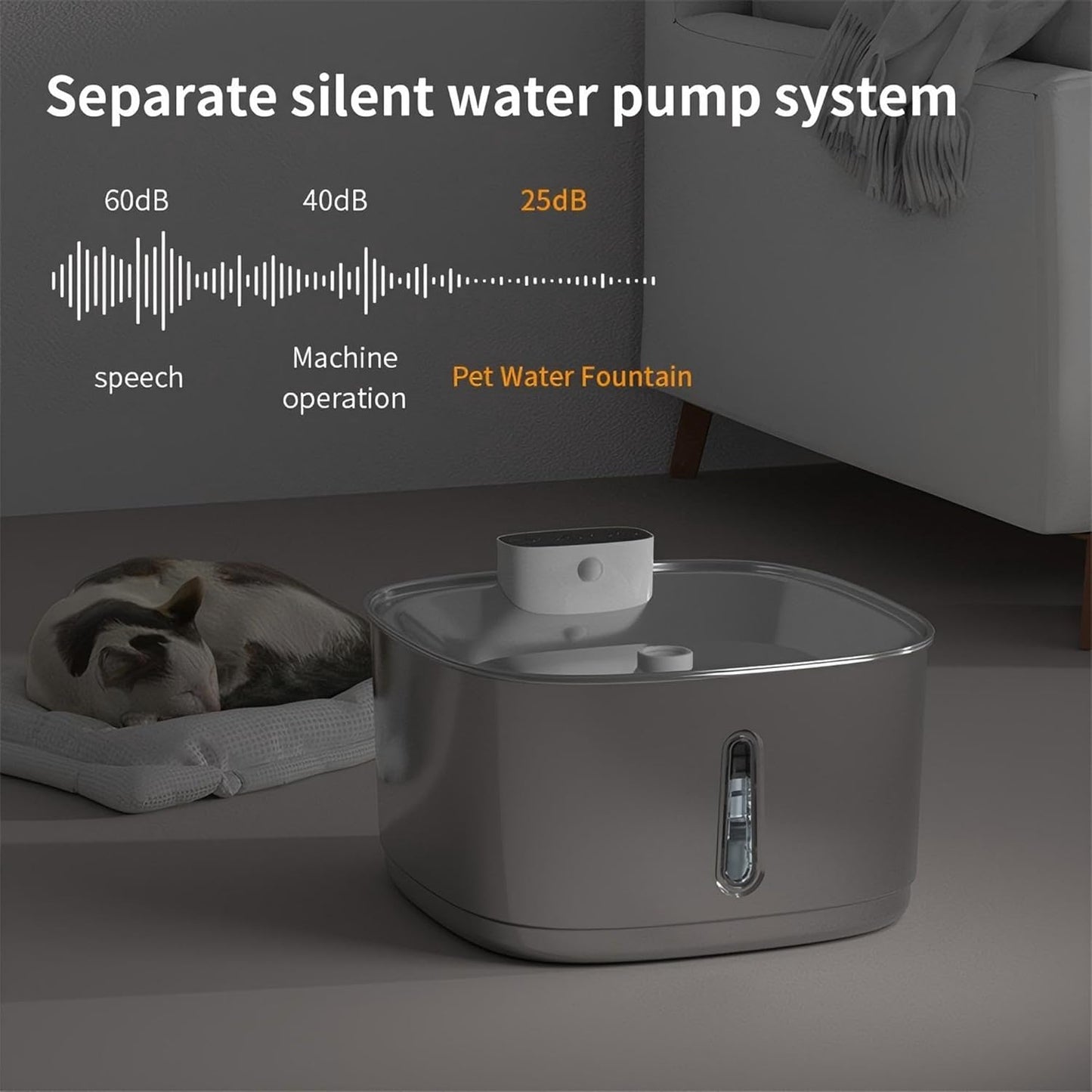 Cat Water Fountain Stainless Steel- 108oz/3.2L Pet Water Fountain Cordless with Motion Sensor, 4 Replacement Filters, Ultra-Quiet Auto Dog Water Dispenser Battery Powered (Stainless Steel)