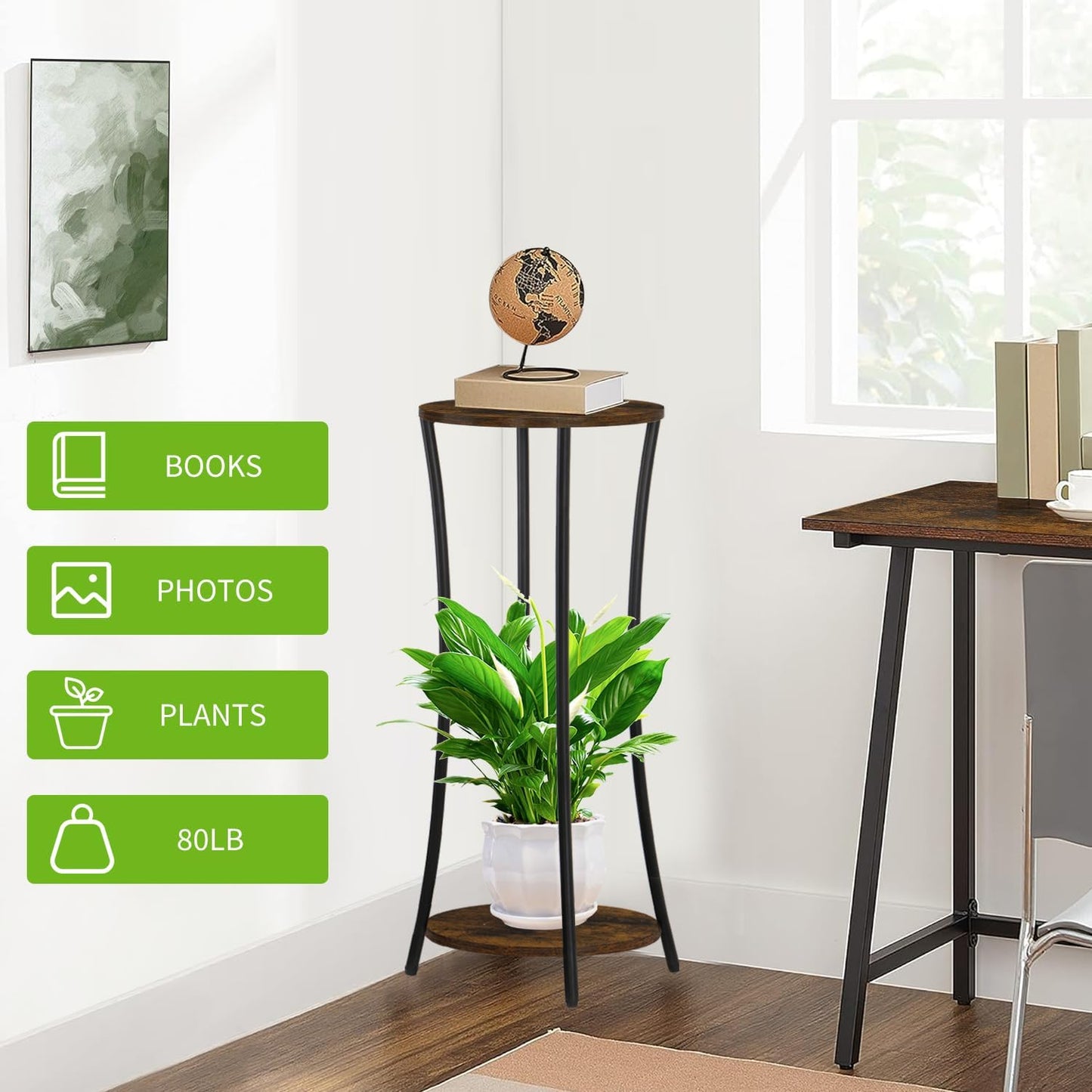 YINMIT Plant Stand Indoor,2 Tier Round Potted Holder Rack,Flower Pot Stand Shelf,Round Supports Rack,Corner Plant Shelf for Balcony Garden Patio Living Room,Brown