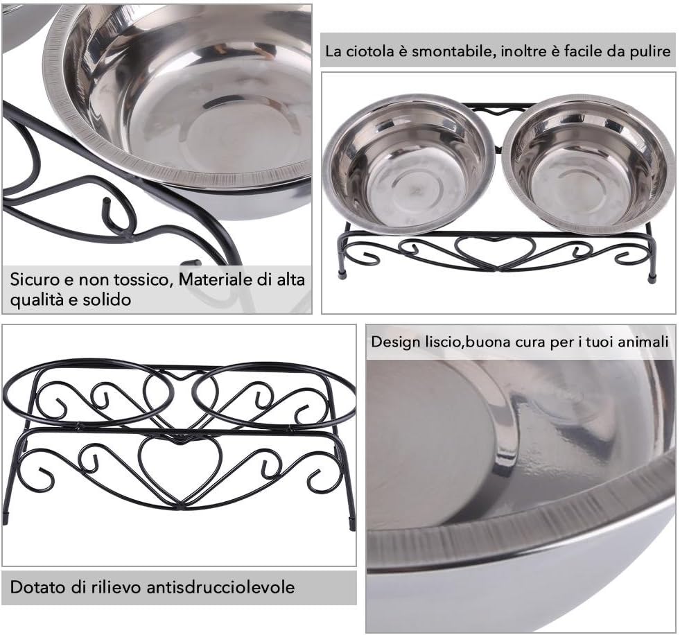 Stainless Steel Elevated Pet Bowls Set,Raised Pet Bowls Double Dog Cat Food Water Bowls Feeder Dishes with Shelf Iron Stand