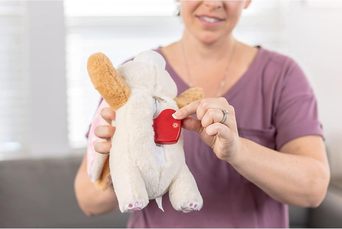 Downtown Pet Supply Heartbeat Puppy Toy with Pulse - Stuffed Rabbit Comfort Toy for Anxious Dogs with Removable Heartbeat - Puppy Heartbeat Toy Sleep Aid for Small, Medium, and Large Breeds, 12" Long