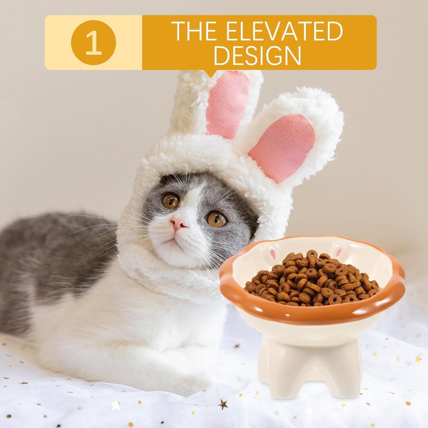 Milisten Ceramic Elevated Cat Feeding Bowl Tilted Raised Cat Water Bowl Brown Raised Food Dish Easy to Clean