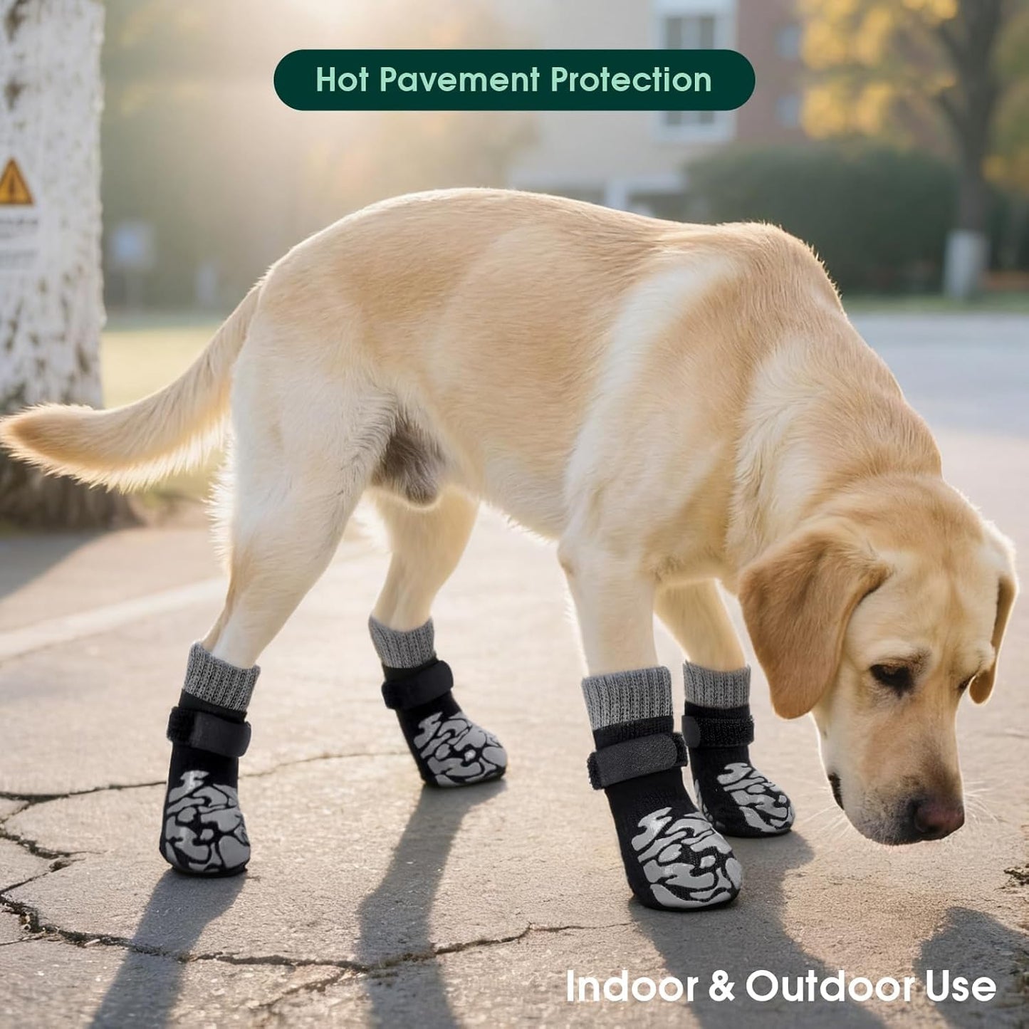Kuoser Non-Slip Dog Socks, 4 Pcs Socks to Prevent Licking Paws, Paw Protectors for Hot Pavement, Hardwood Floors, Traction Control for Small, Medium, Large Dogs