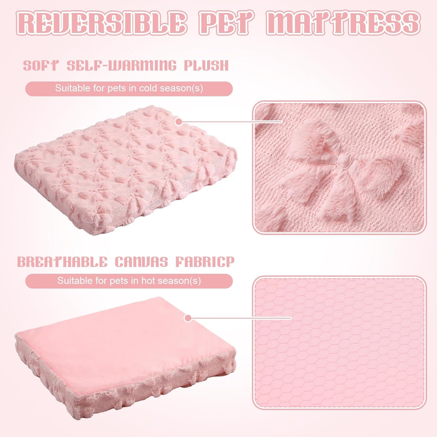 Geelin Pink Bow Dog Bed Mat Cute Dog Crate Pad with Removable Washable Cover Double Sided Cool and Warm 24 x 18.1 x 3 Inch Pink Puppy Bed